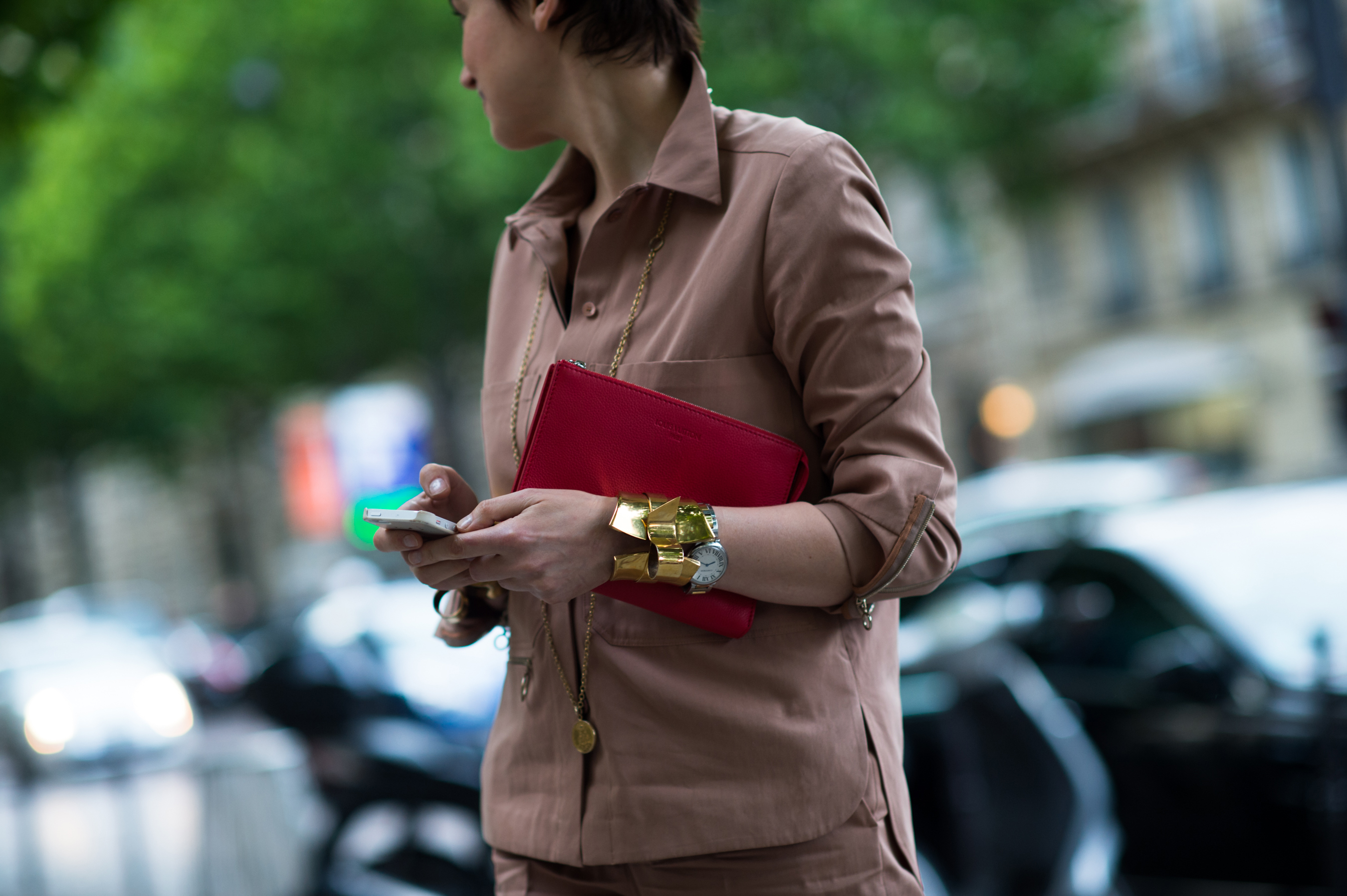 Woman wearing golden bracelet