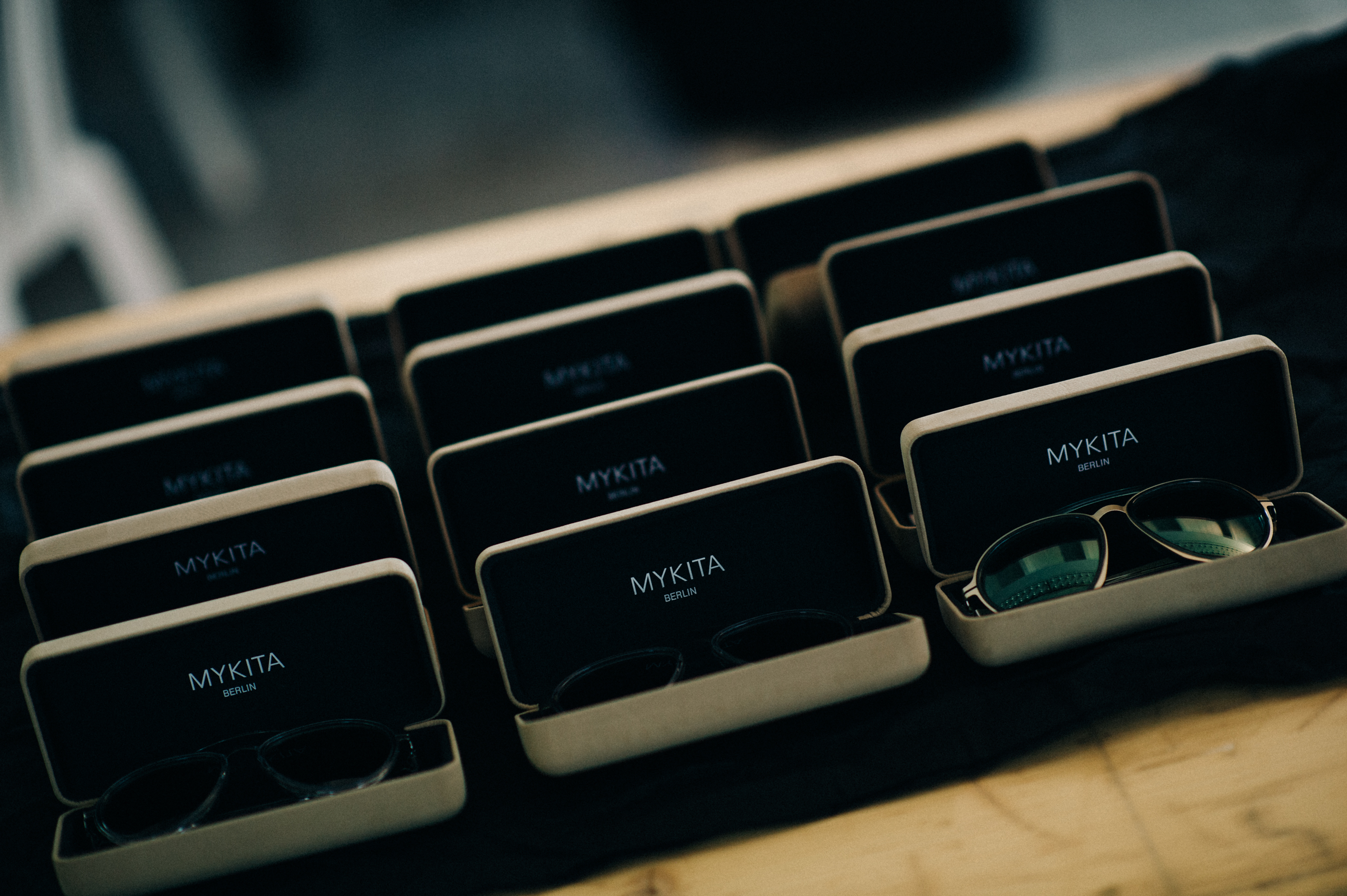 Shot of glasses in cases before the show