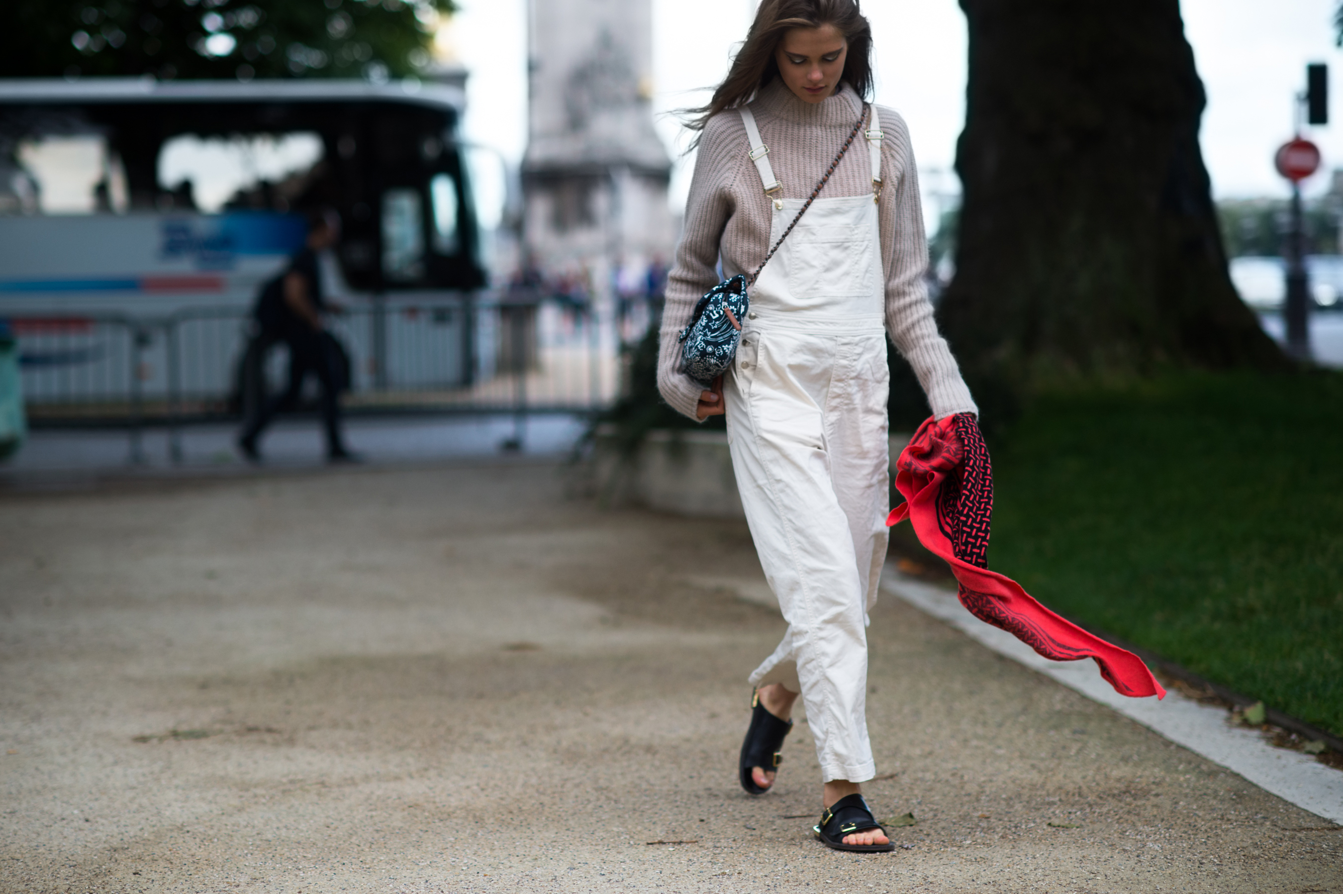 Danish model wearing white jumpsuit