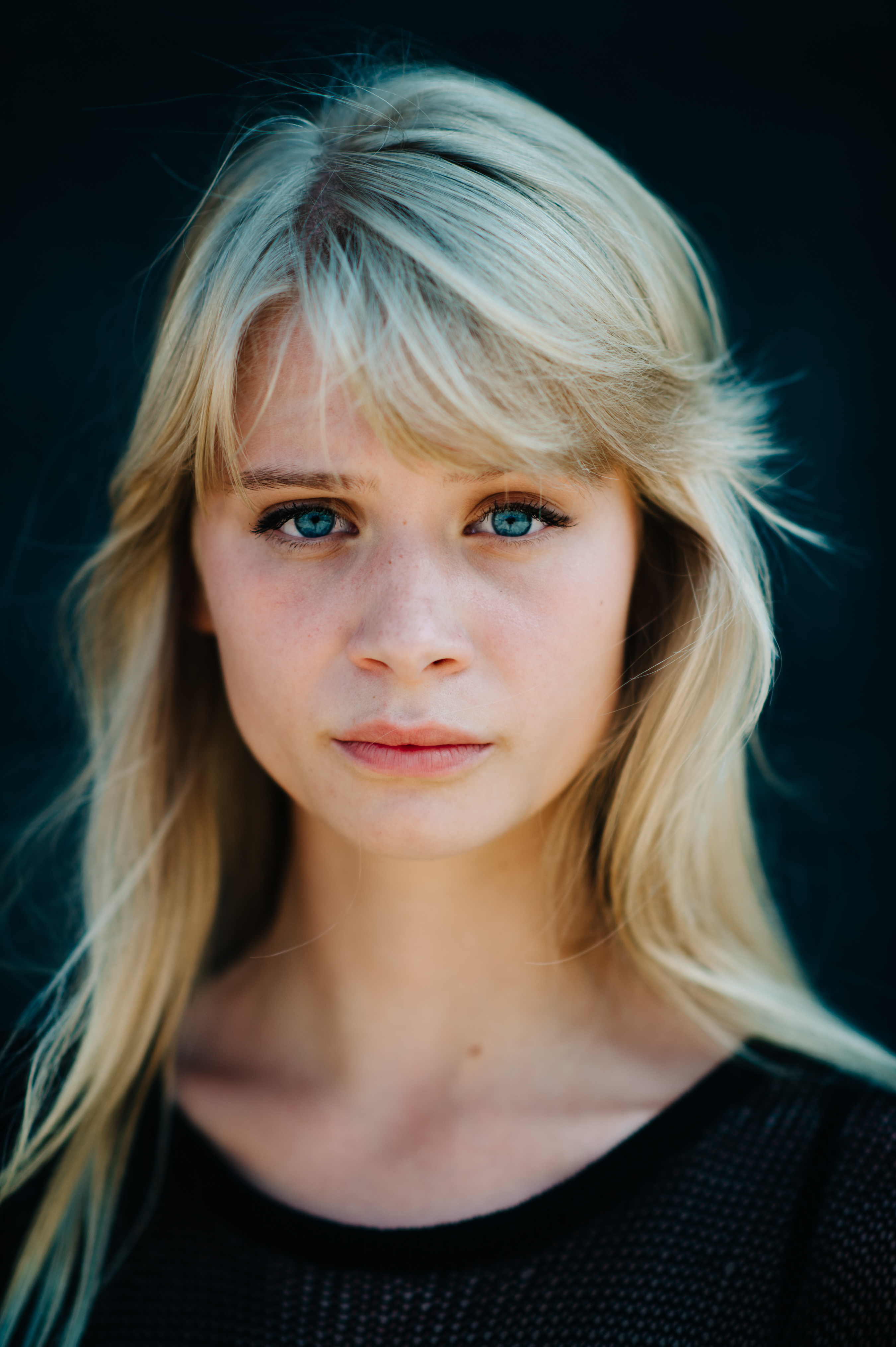 Portrait of a blonde Danish girl with blue eyes