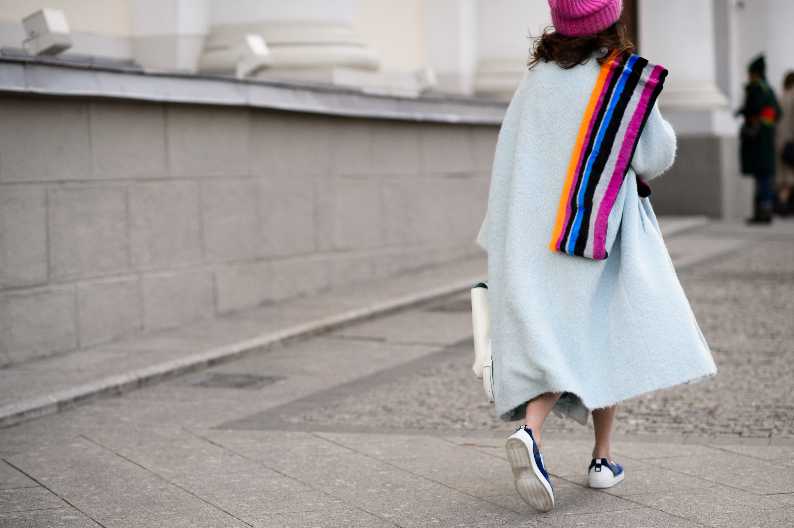 Russian woman wearing blue coat