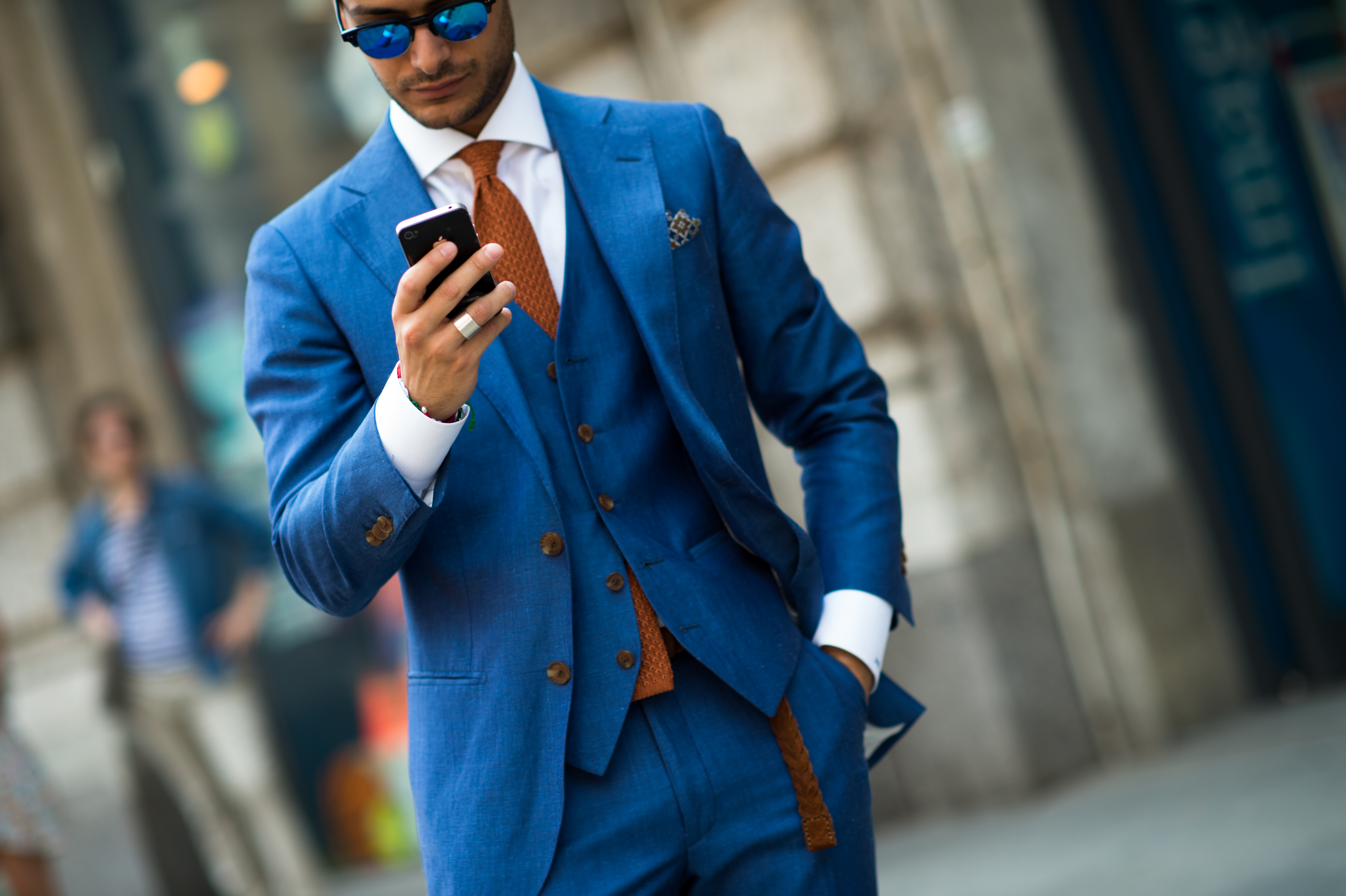 Man wearing blue suit