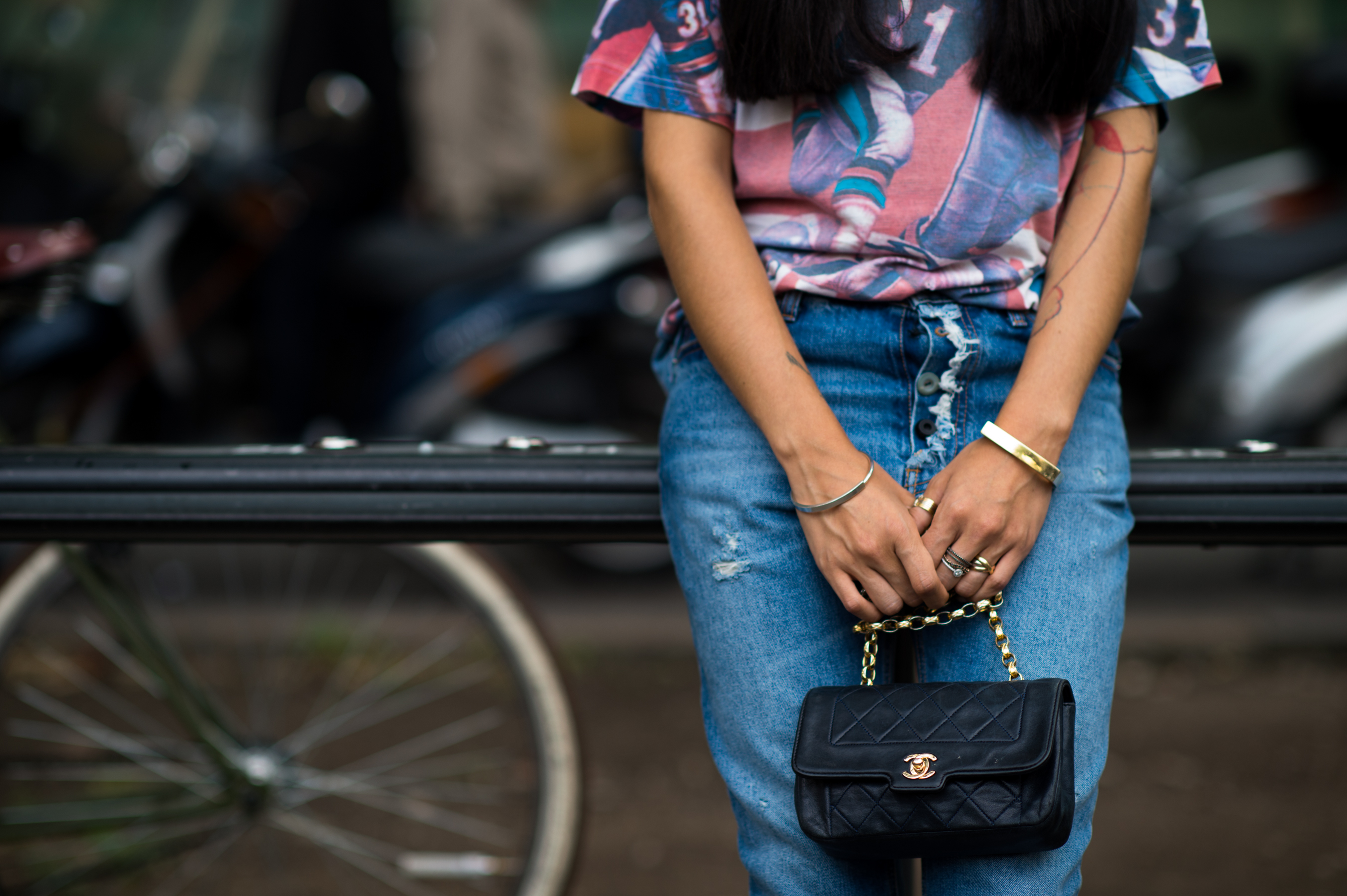Woman wearing vintage jeans