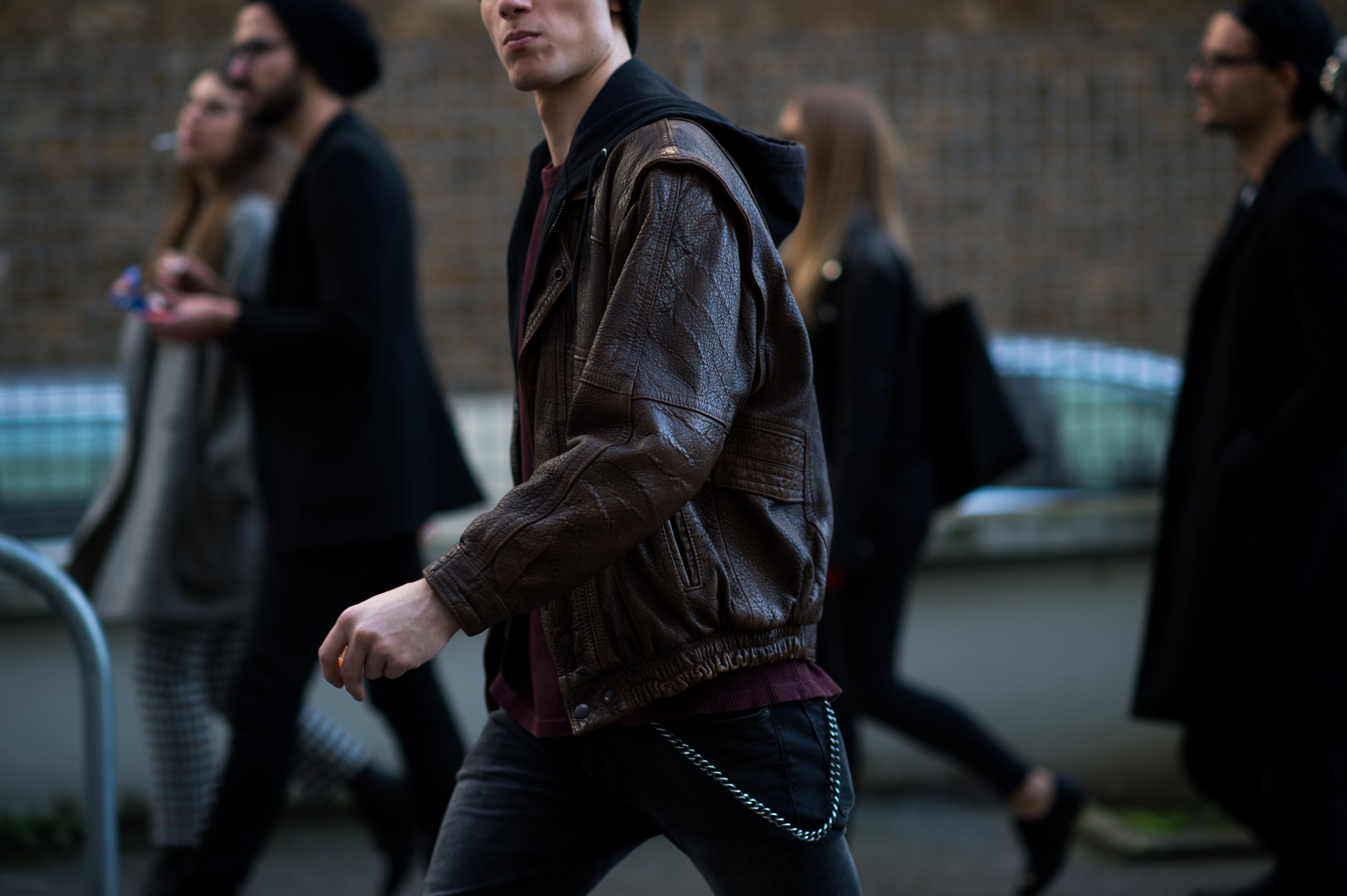 Man wearing leather jacket