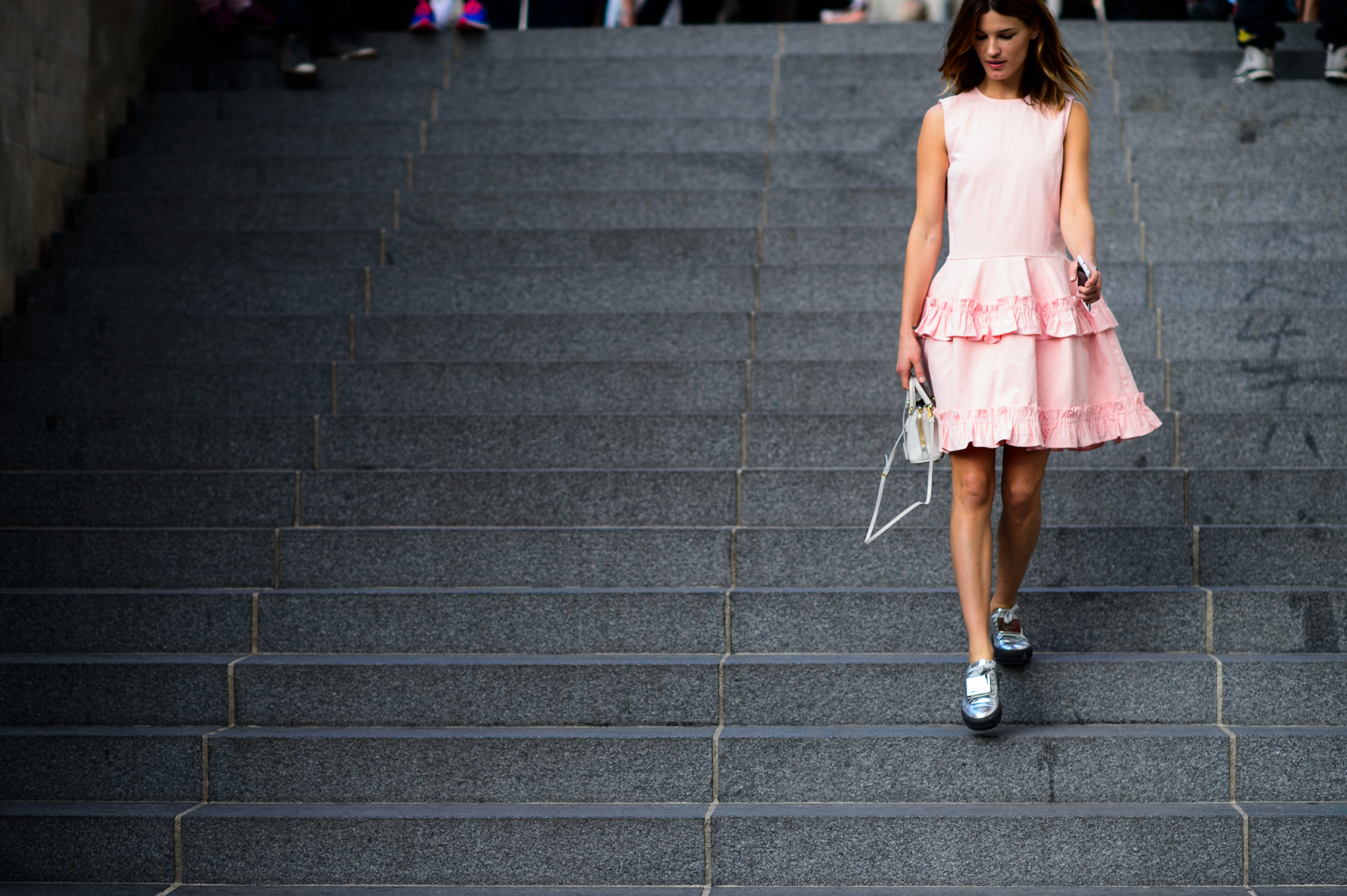 Woman wearing pink dress