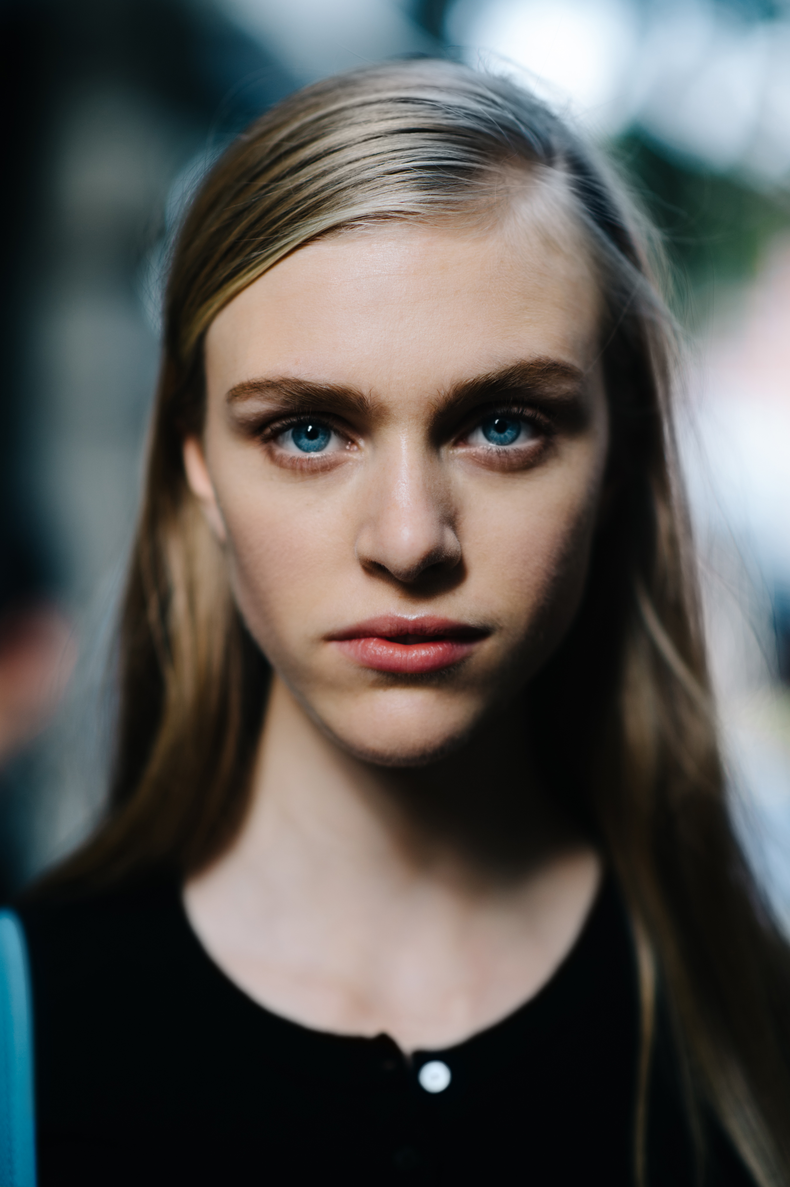 Portrait of a Swedish model with blue eyes