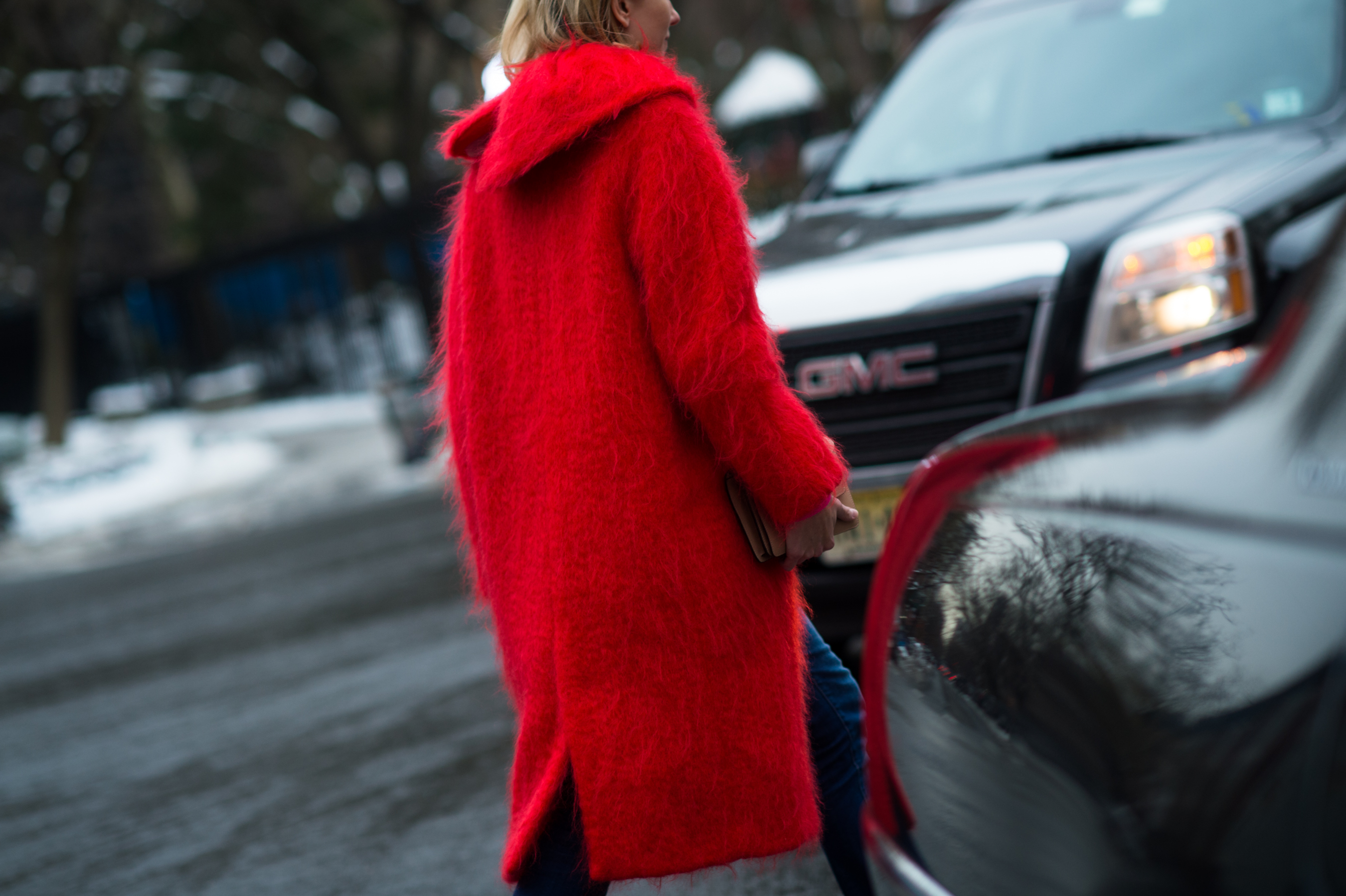 Woman wearing red coat