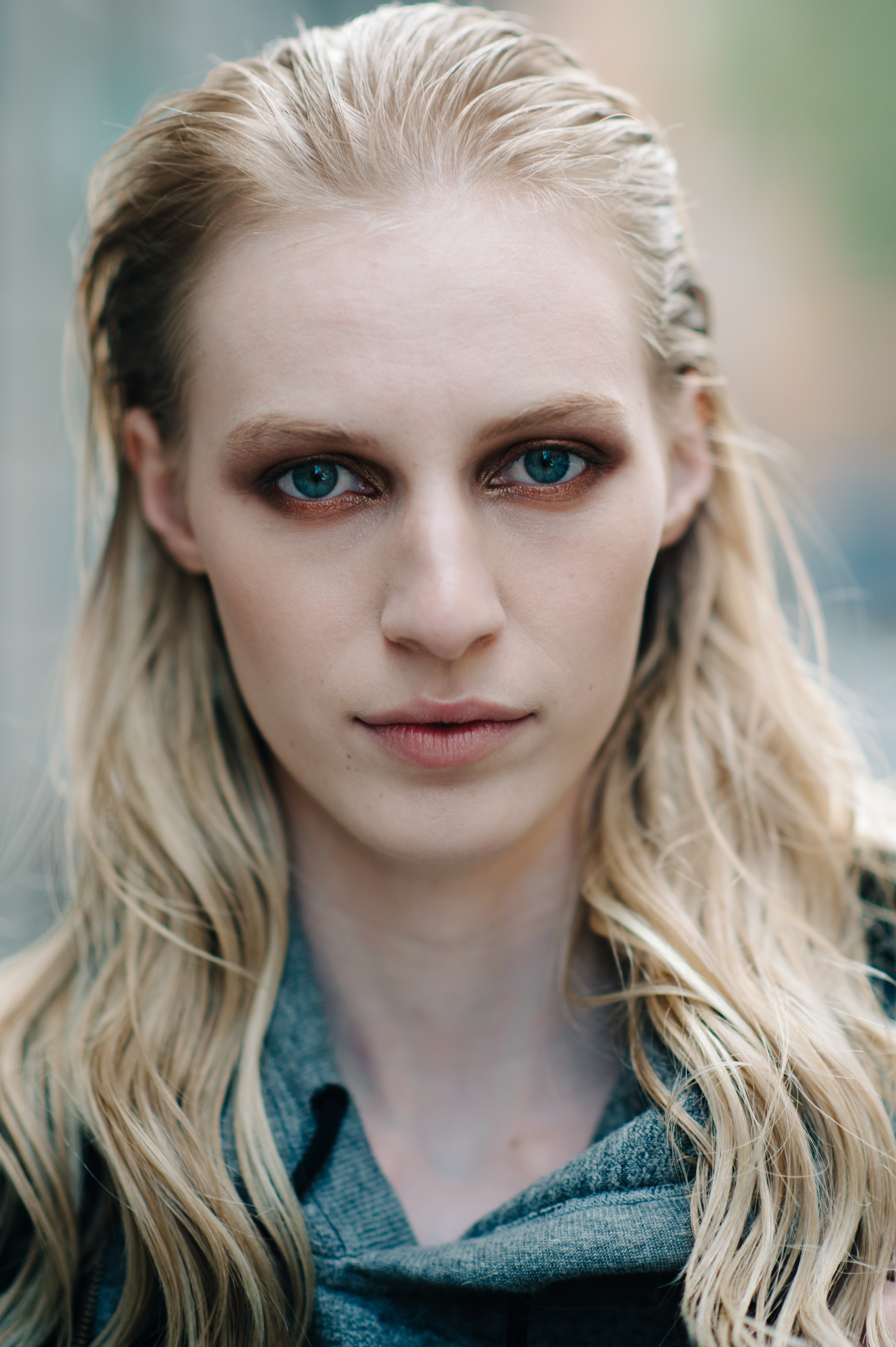 Portrait of a blonde model with blue eyes