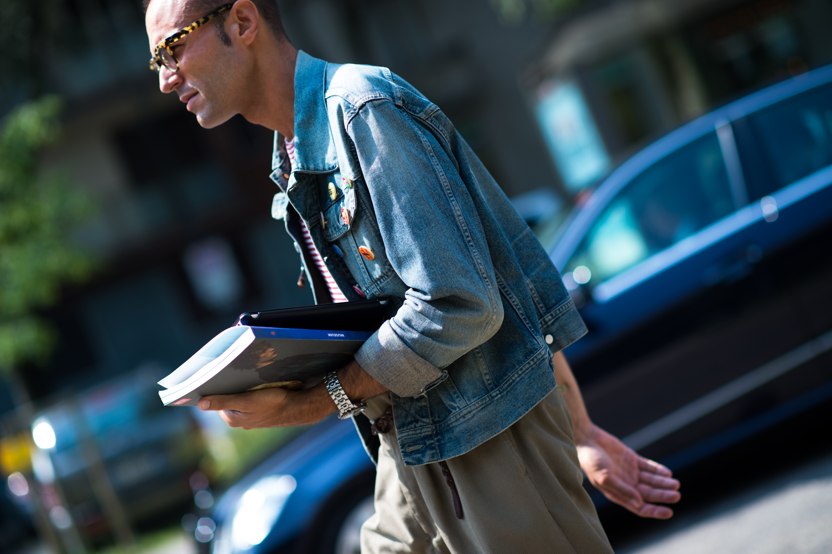 Magazine editor wearing denim jacket