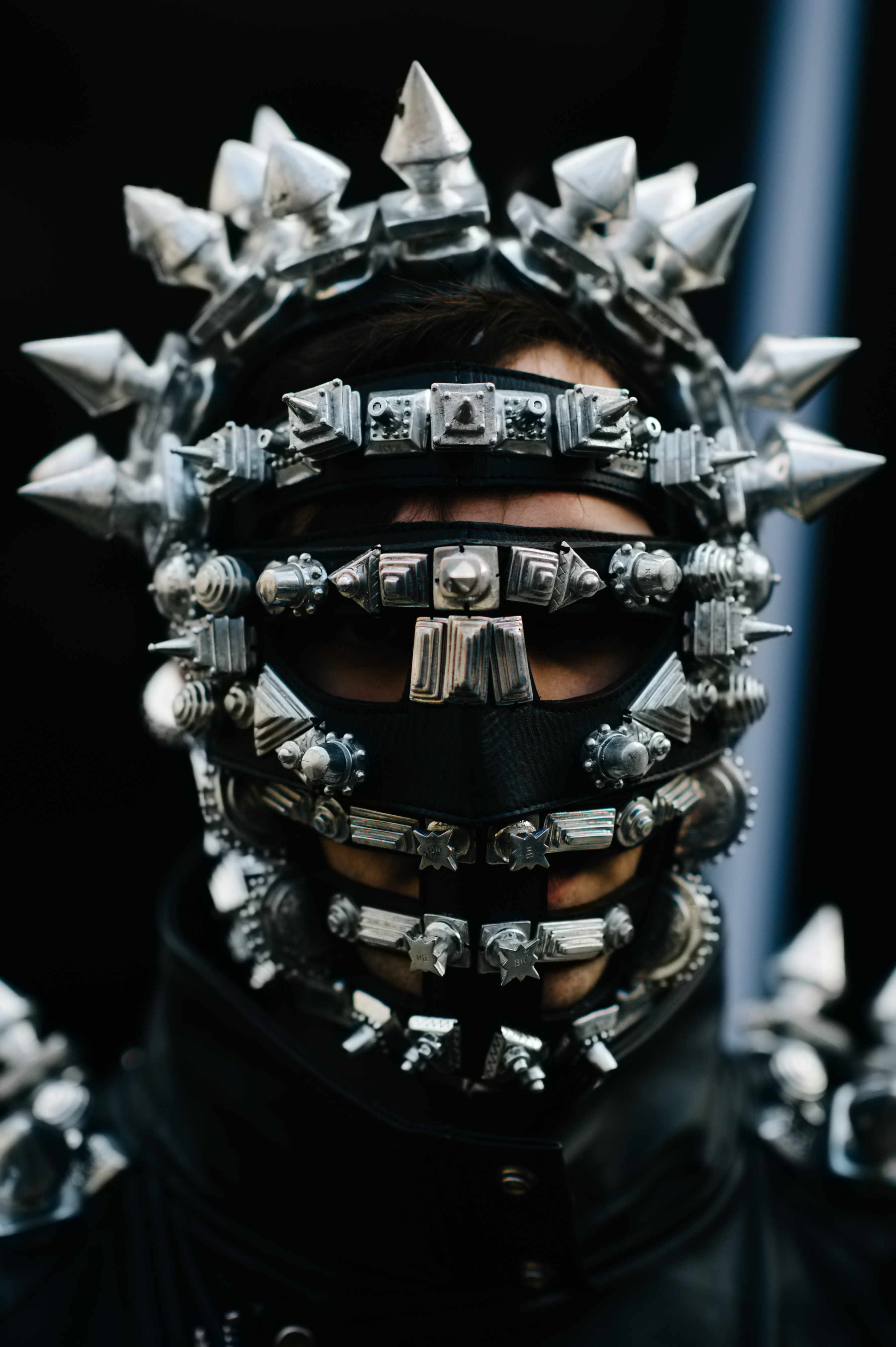 Portrait of a man wearing iron mask