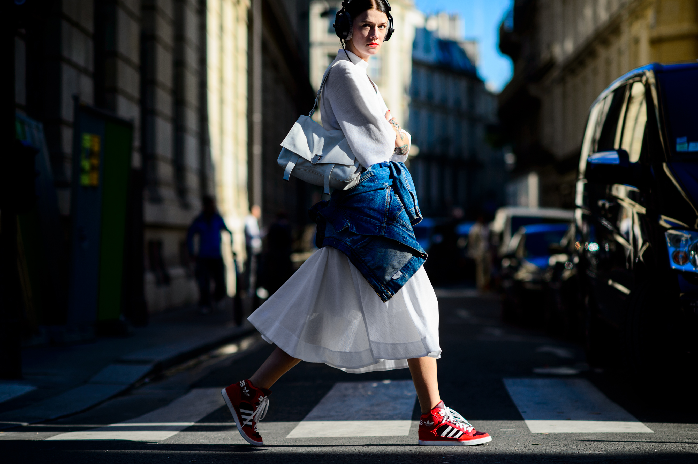 Norwegian woman crossing the road