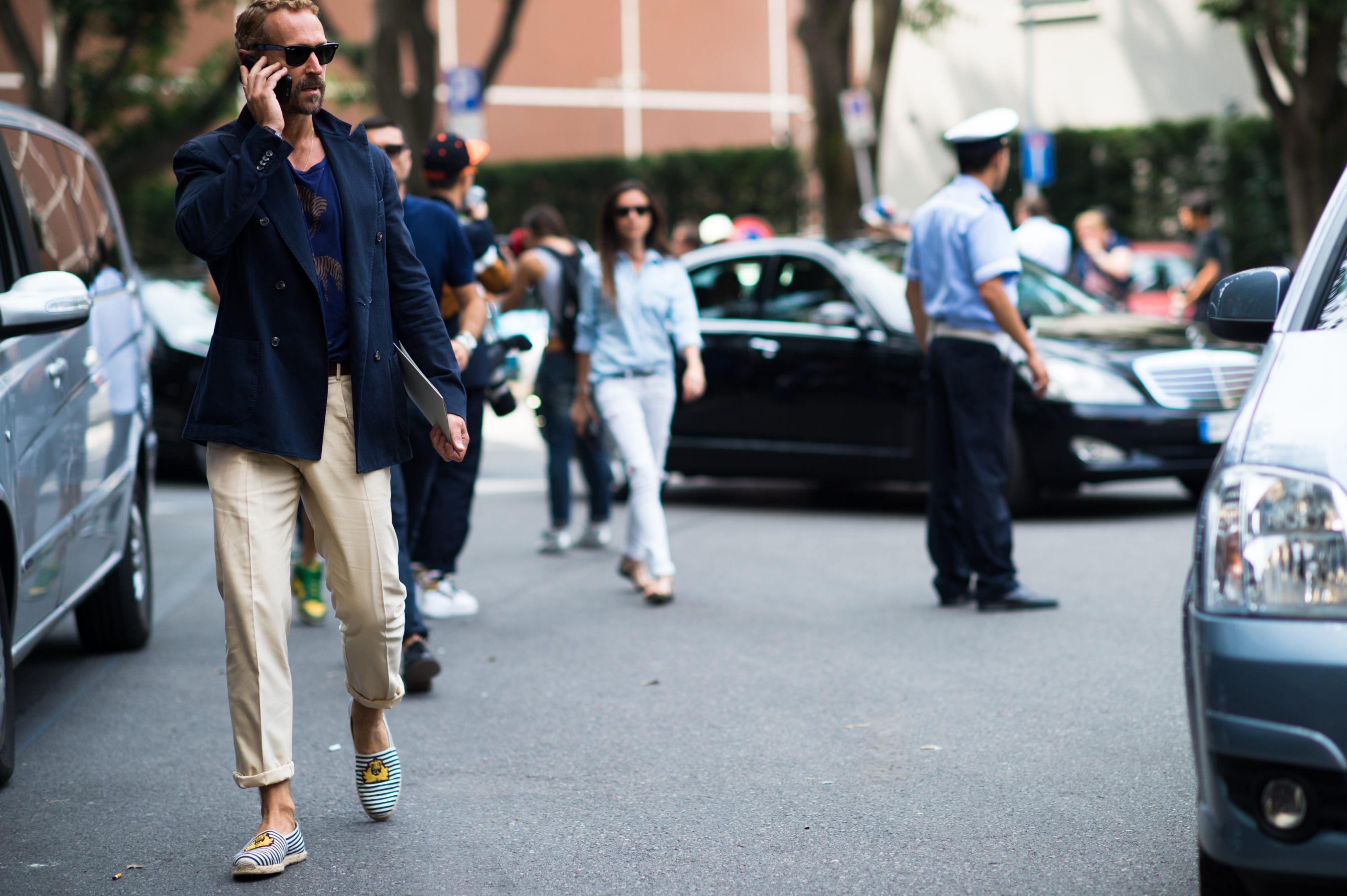 Man wearing beige trousers