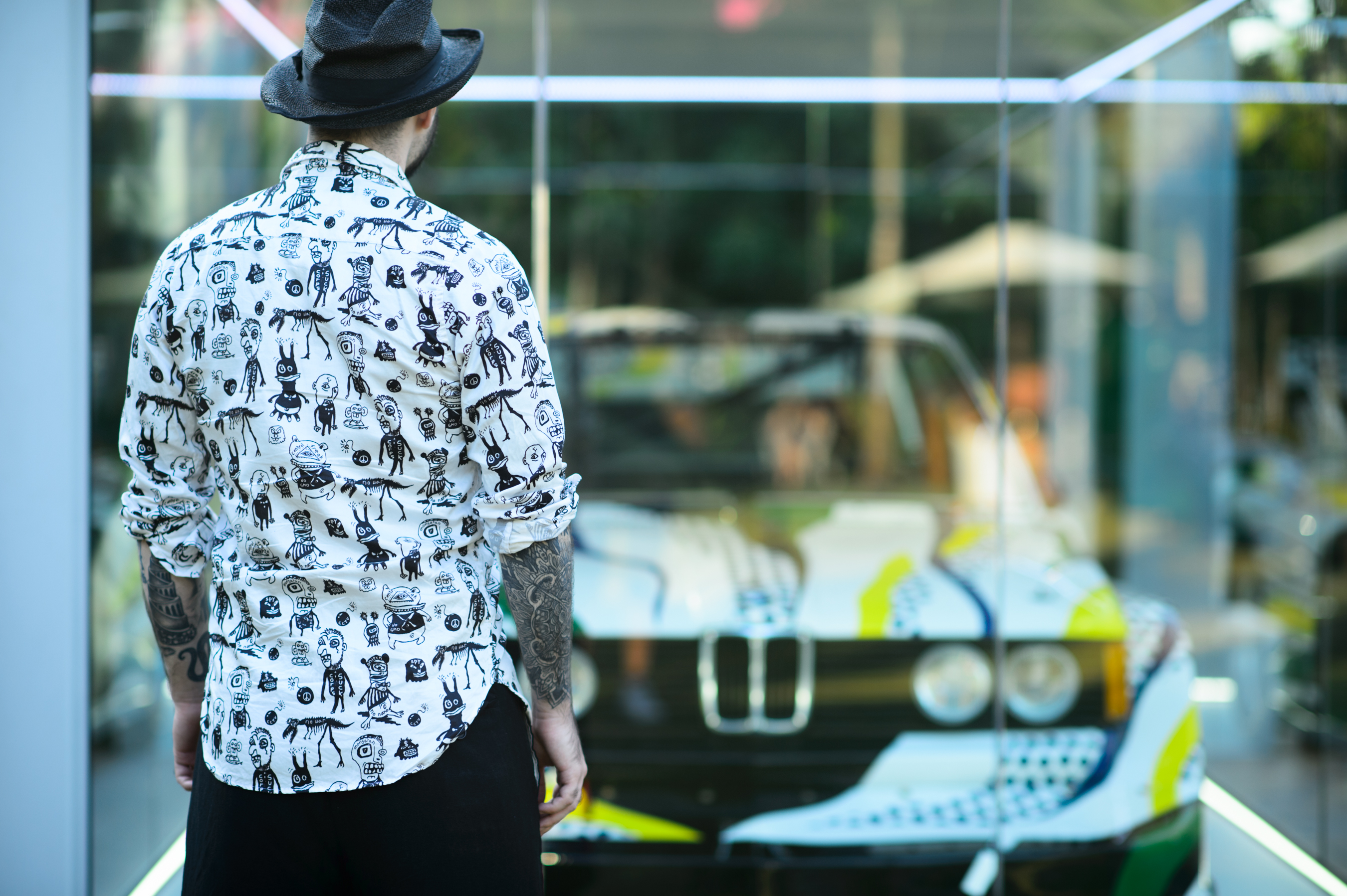Man wearing shirt with graphic cartoon print