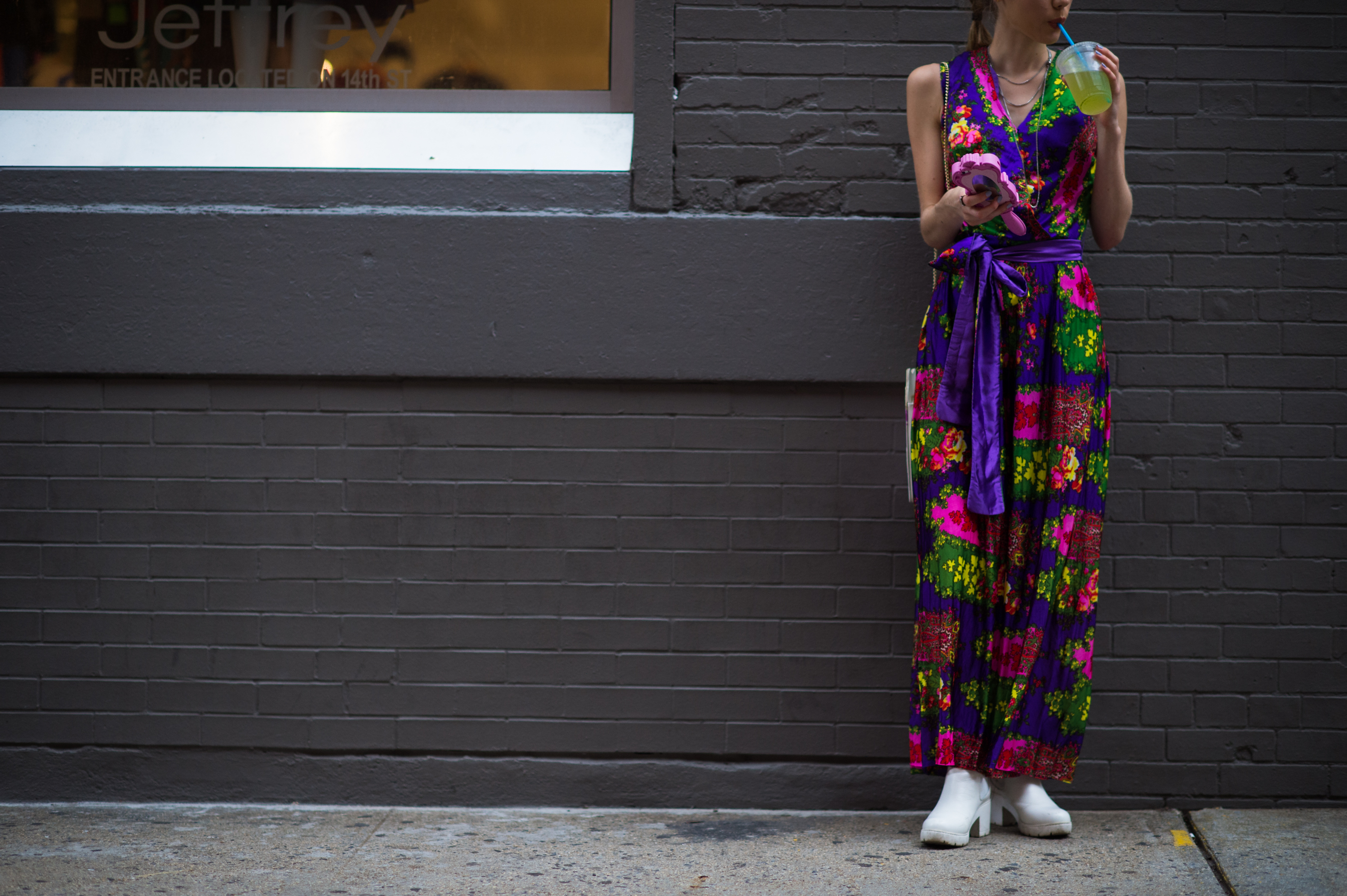 Woman wearing colourful jumpsuit
