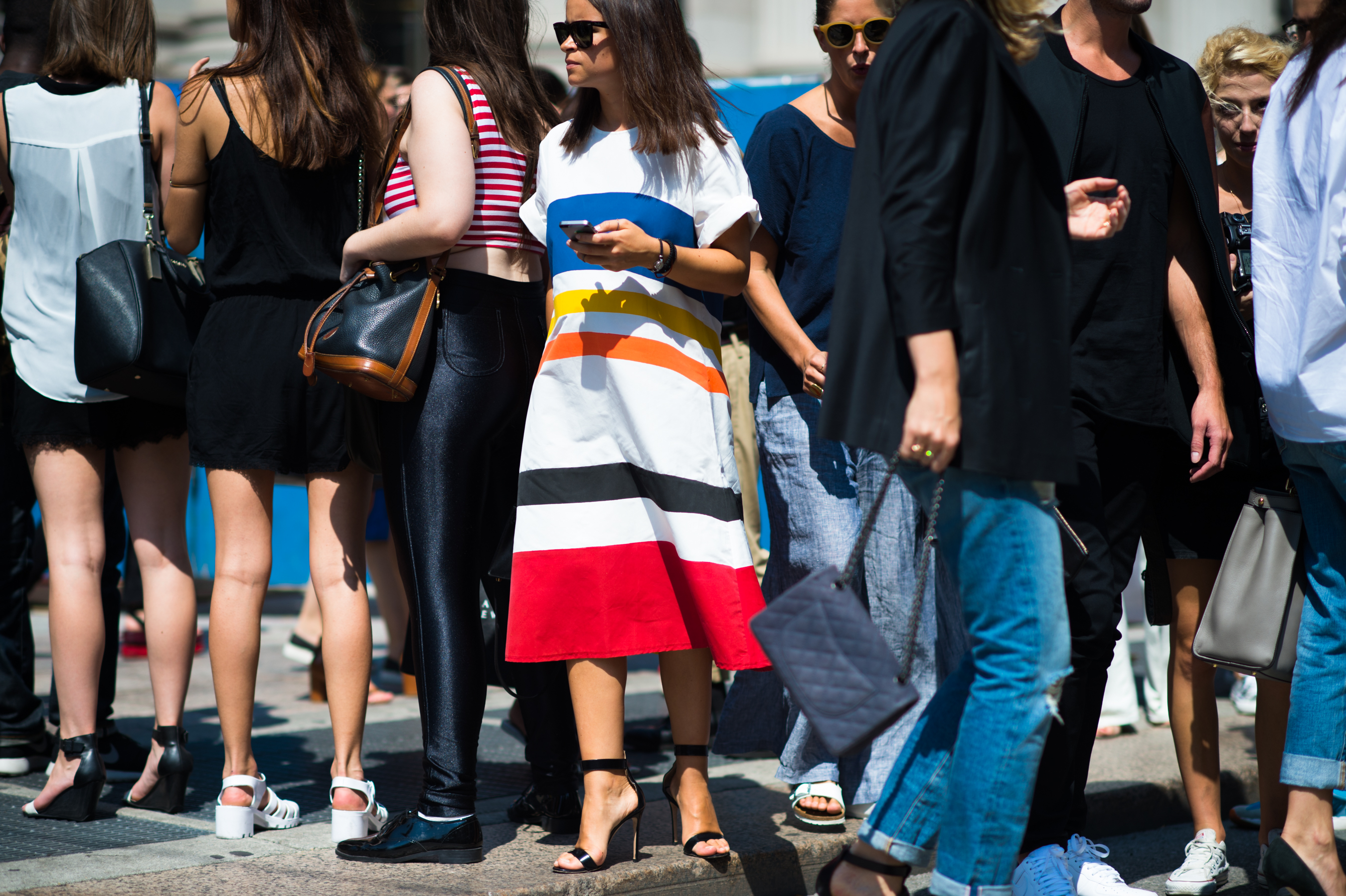 Russian woman in a crowd of people