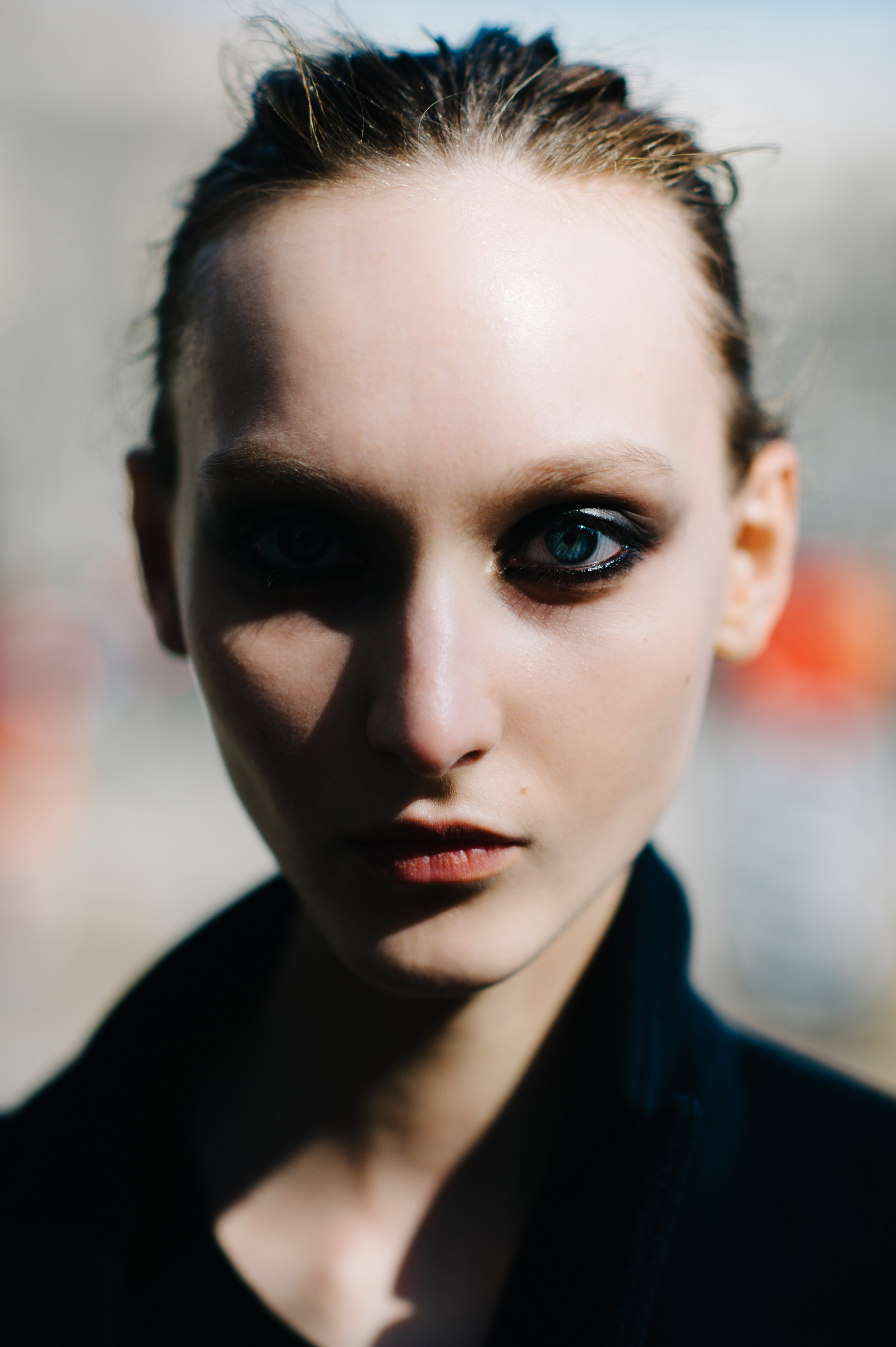 Russian model with blue eyes wearing smokey eye make up