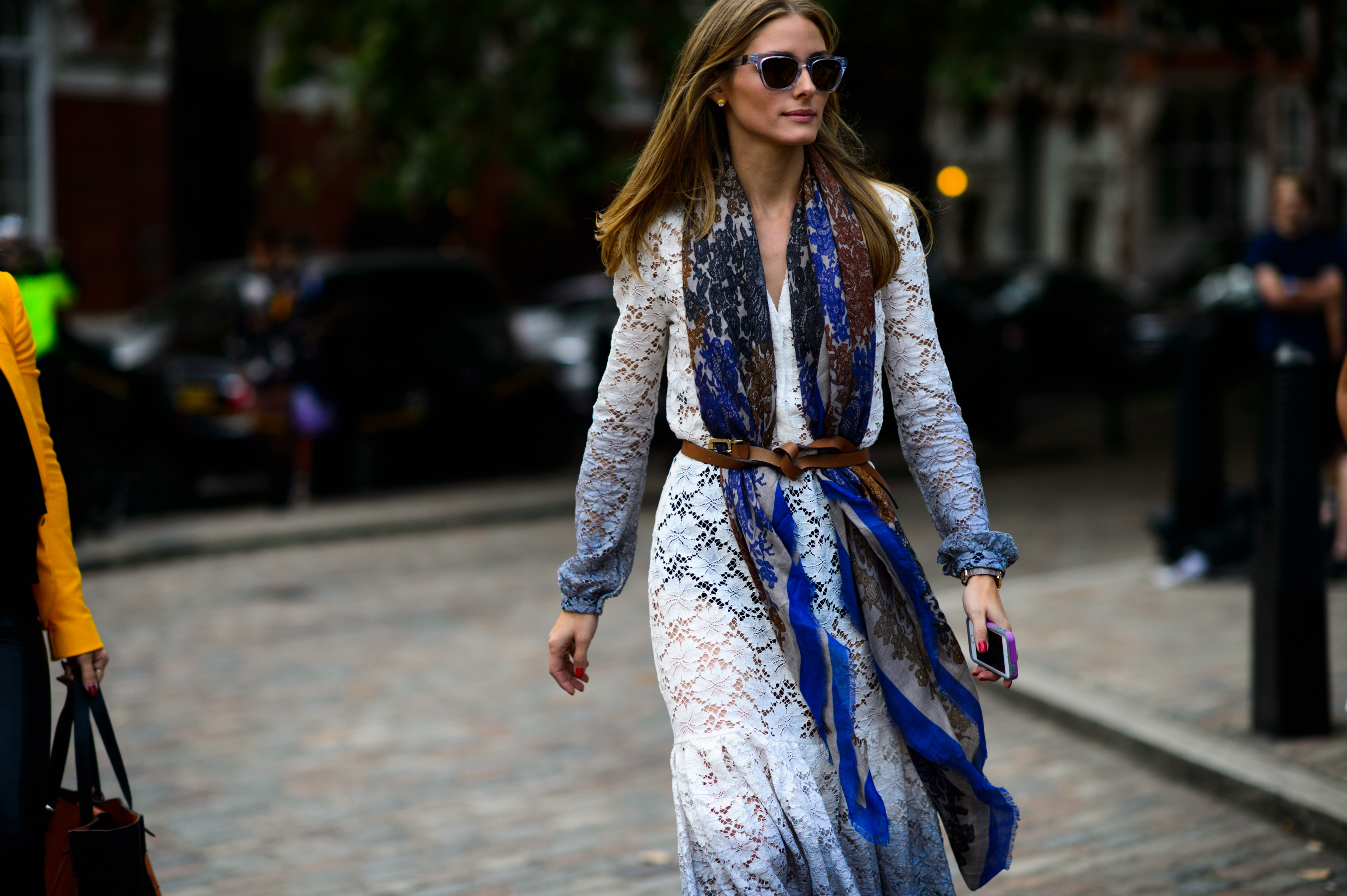 Woman wearing lace dress and scarf