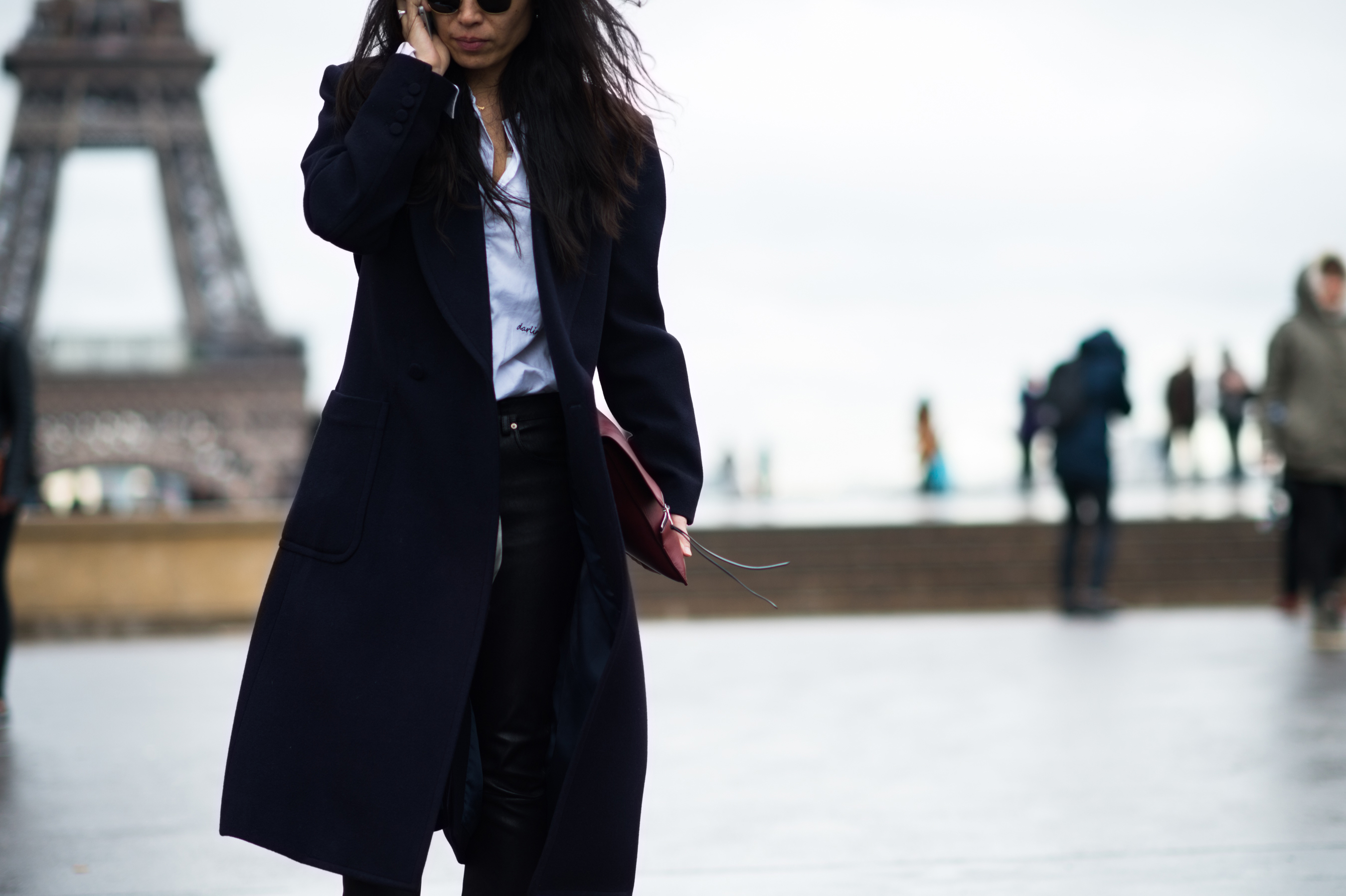 Woman wearing blue coat