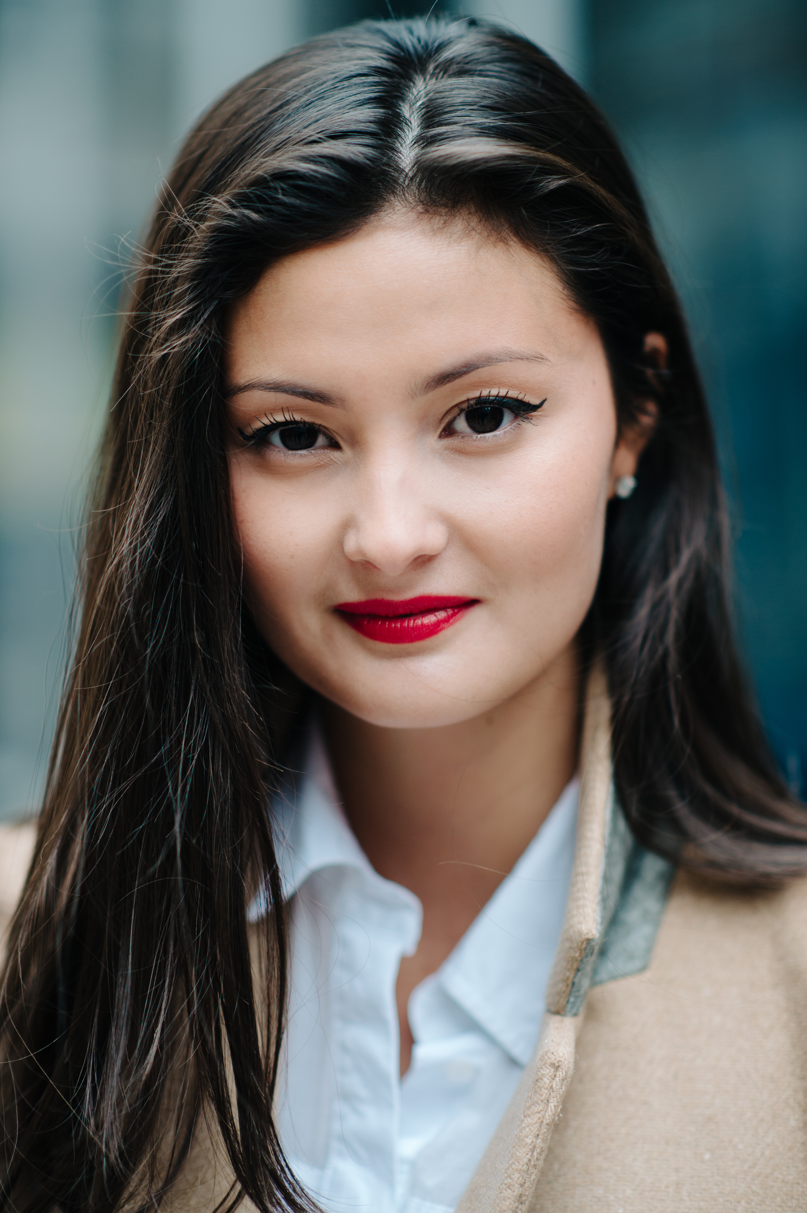 Portrait of Asian girl wearing red lipstick