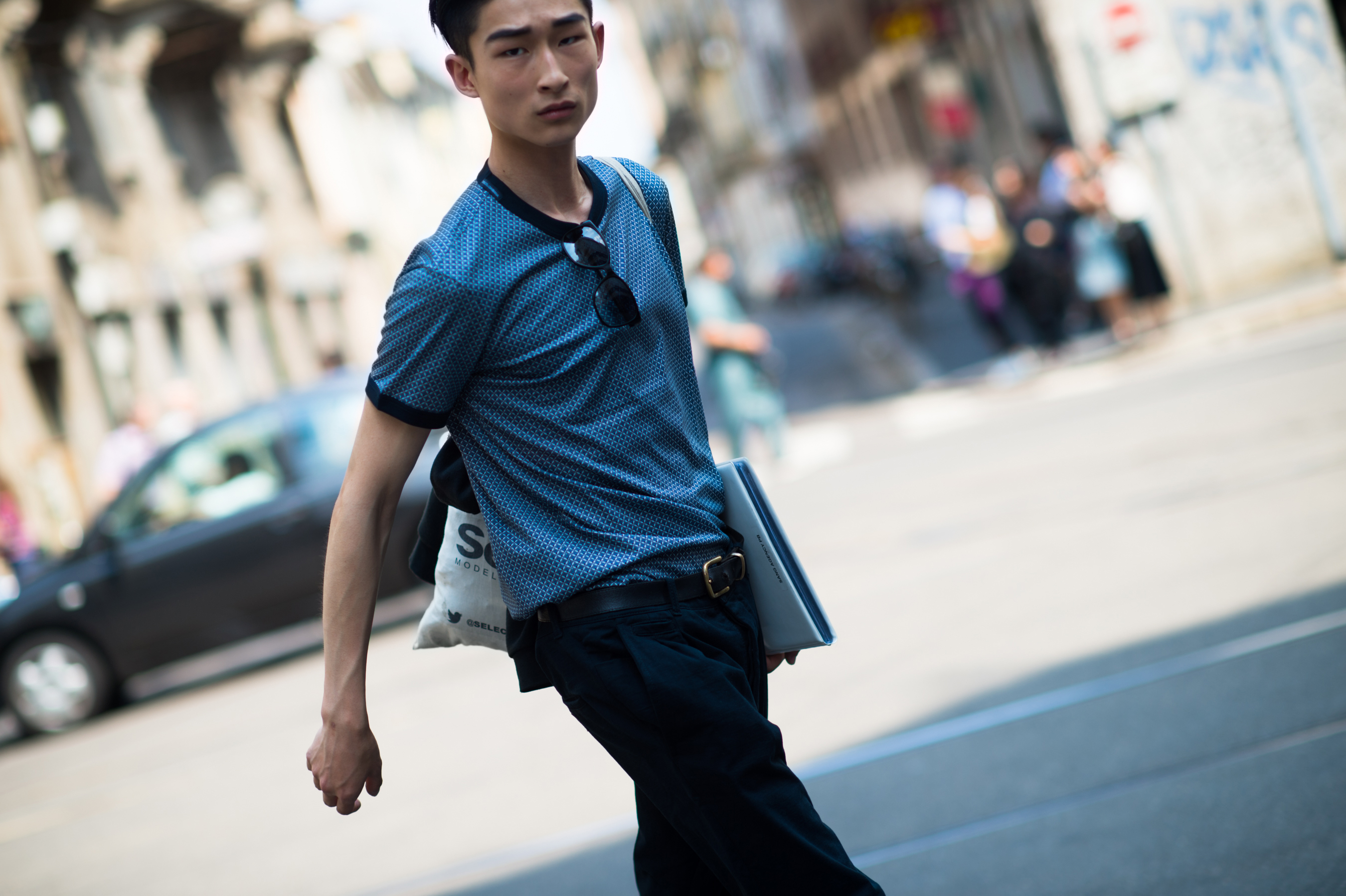 Korean male model wearing blue