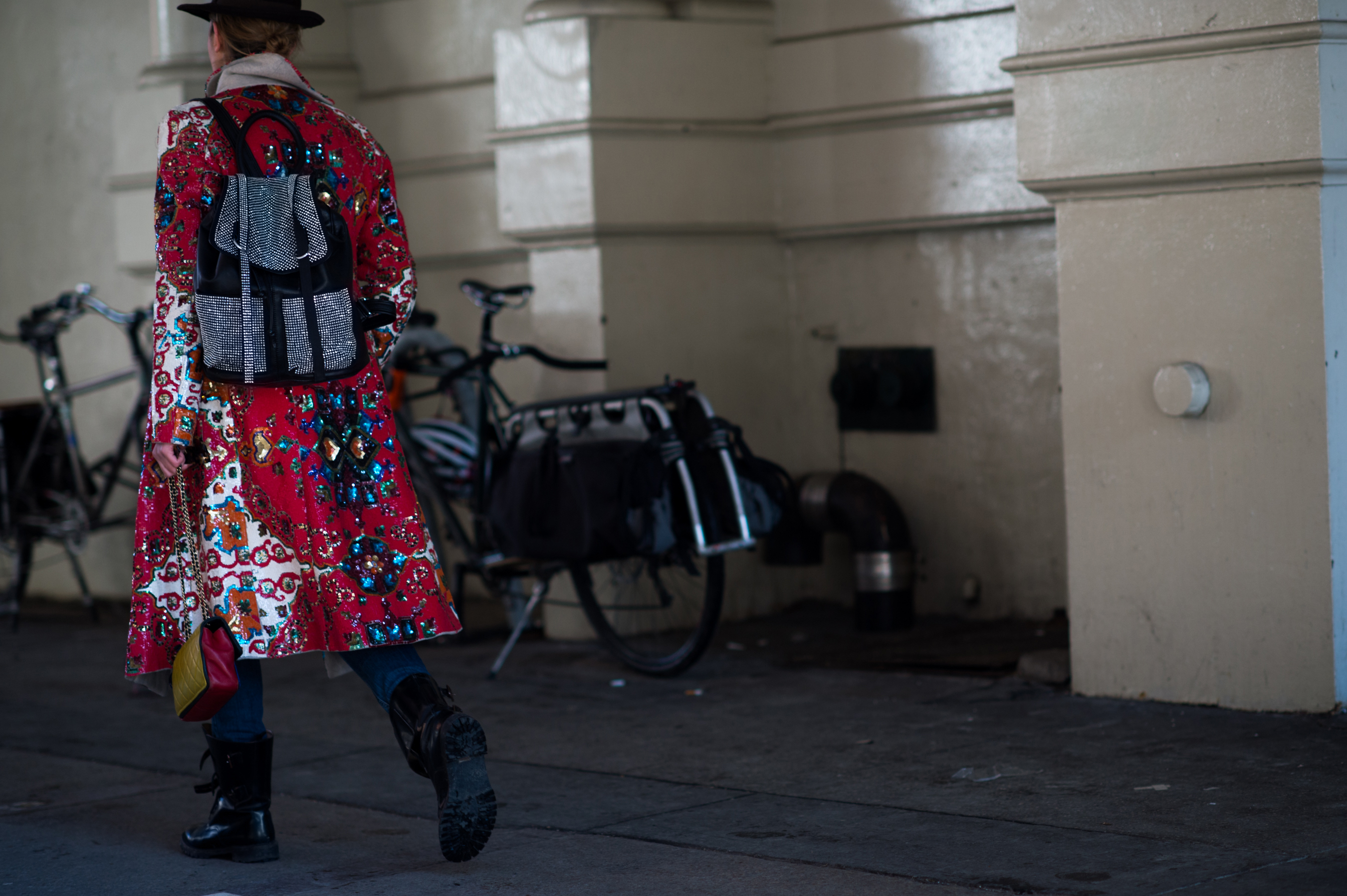 Woman wearing colorful coat