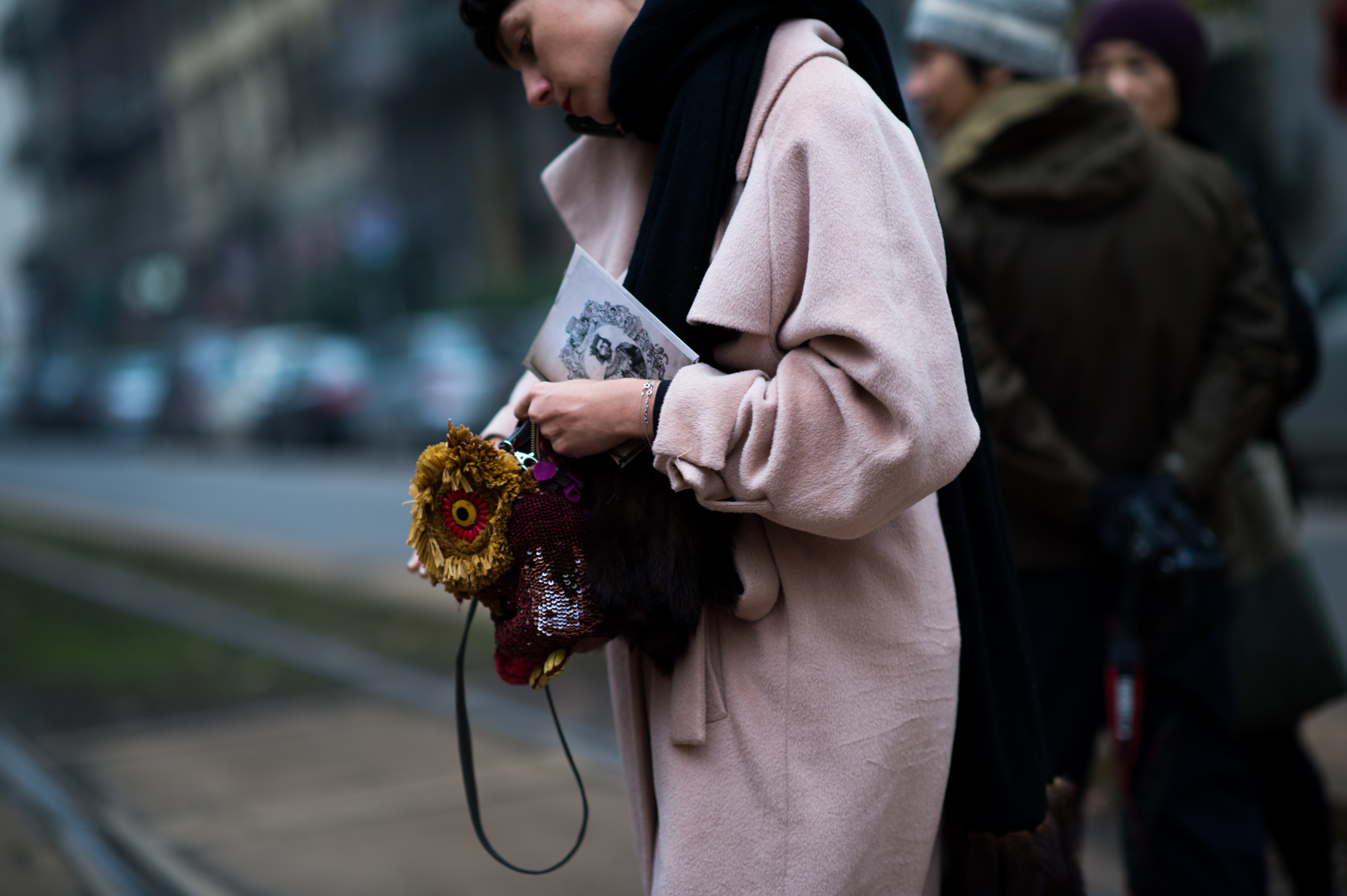 Woman wearing pink coat