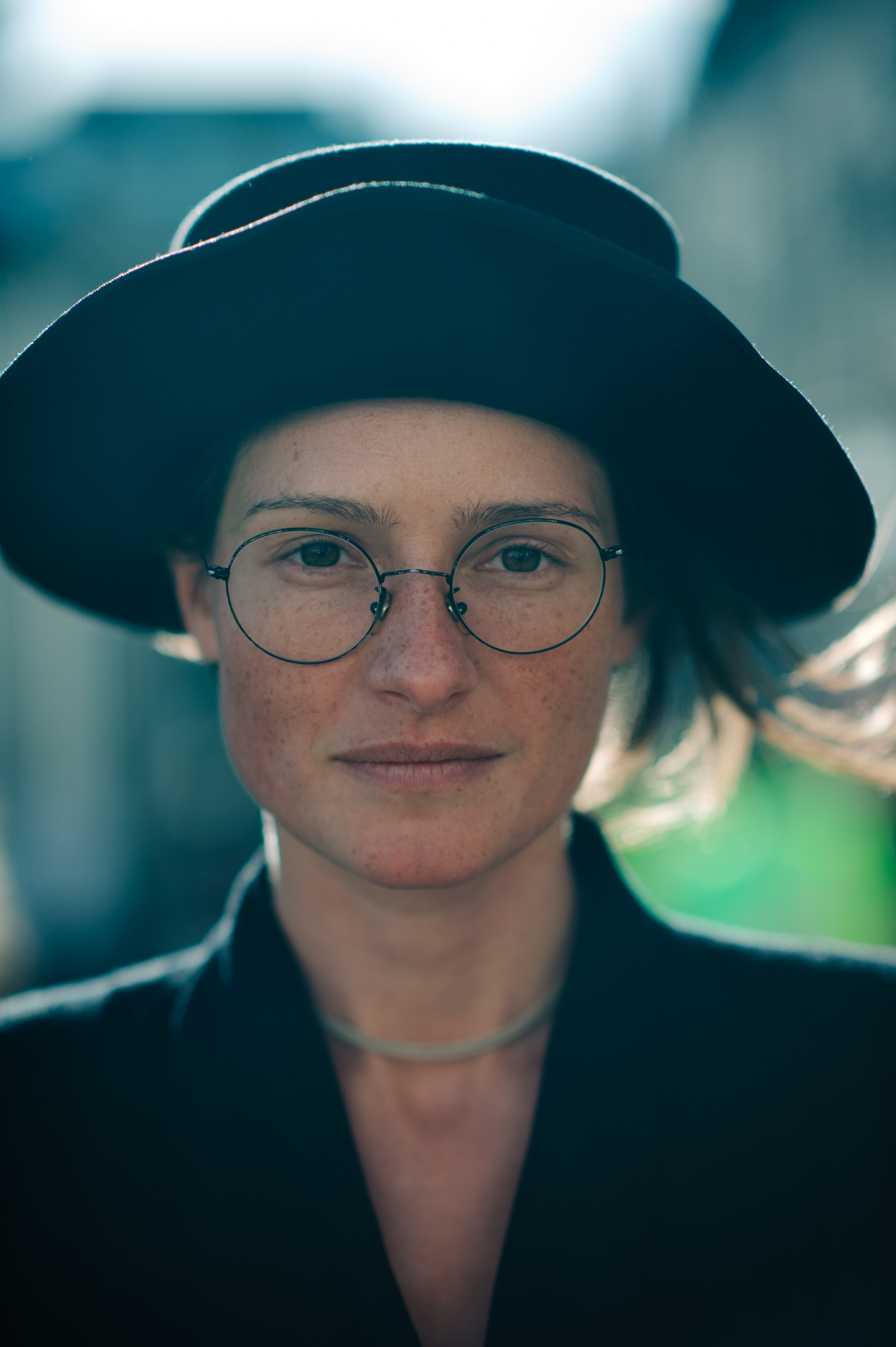 Portrait of a woman wearing vintage glasses