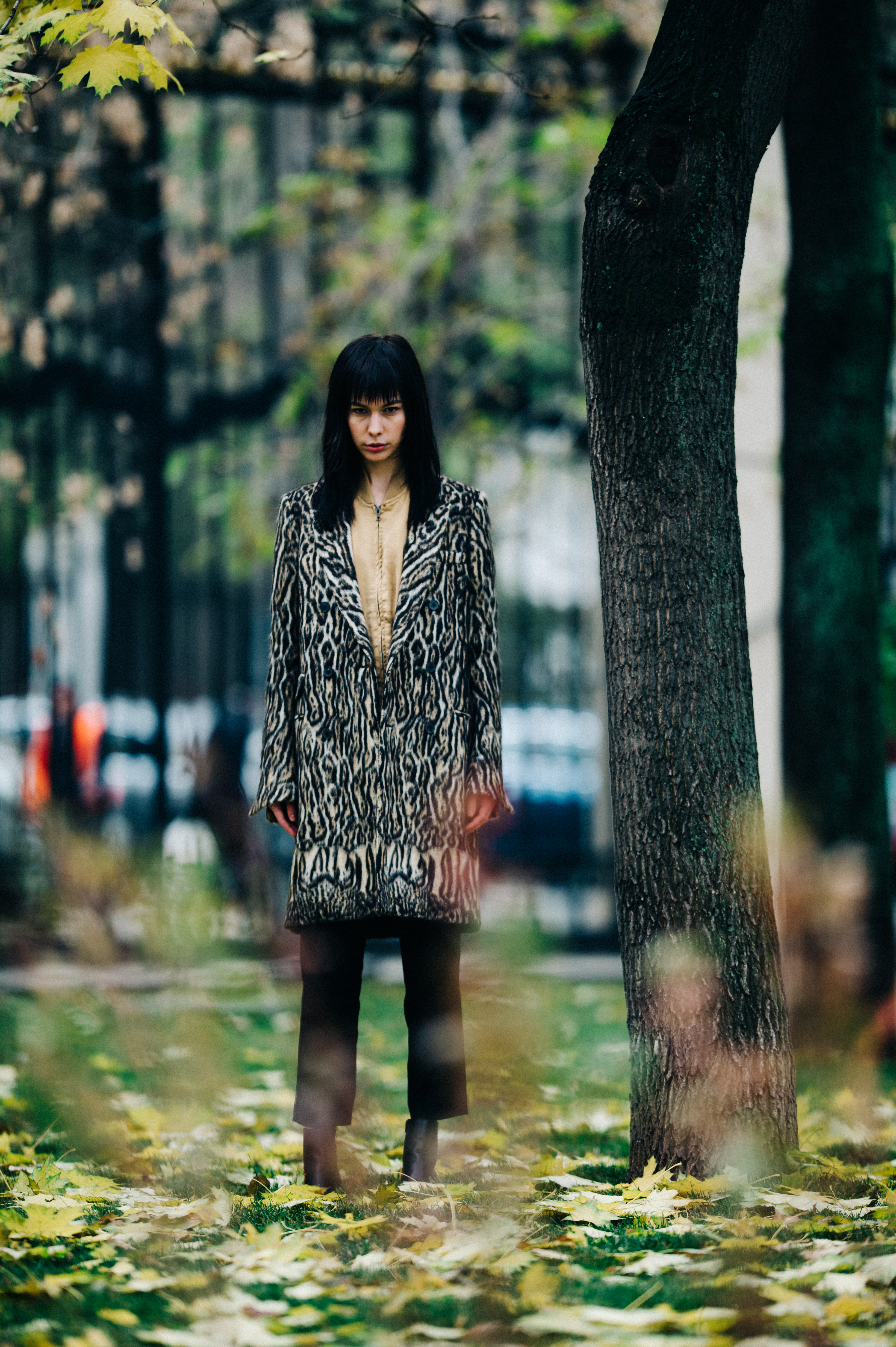 Girl wearing animal print coat