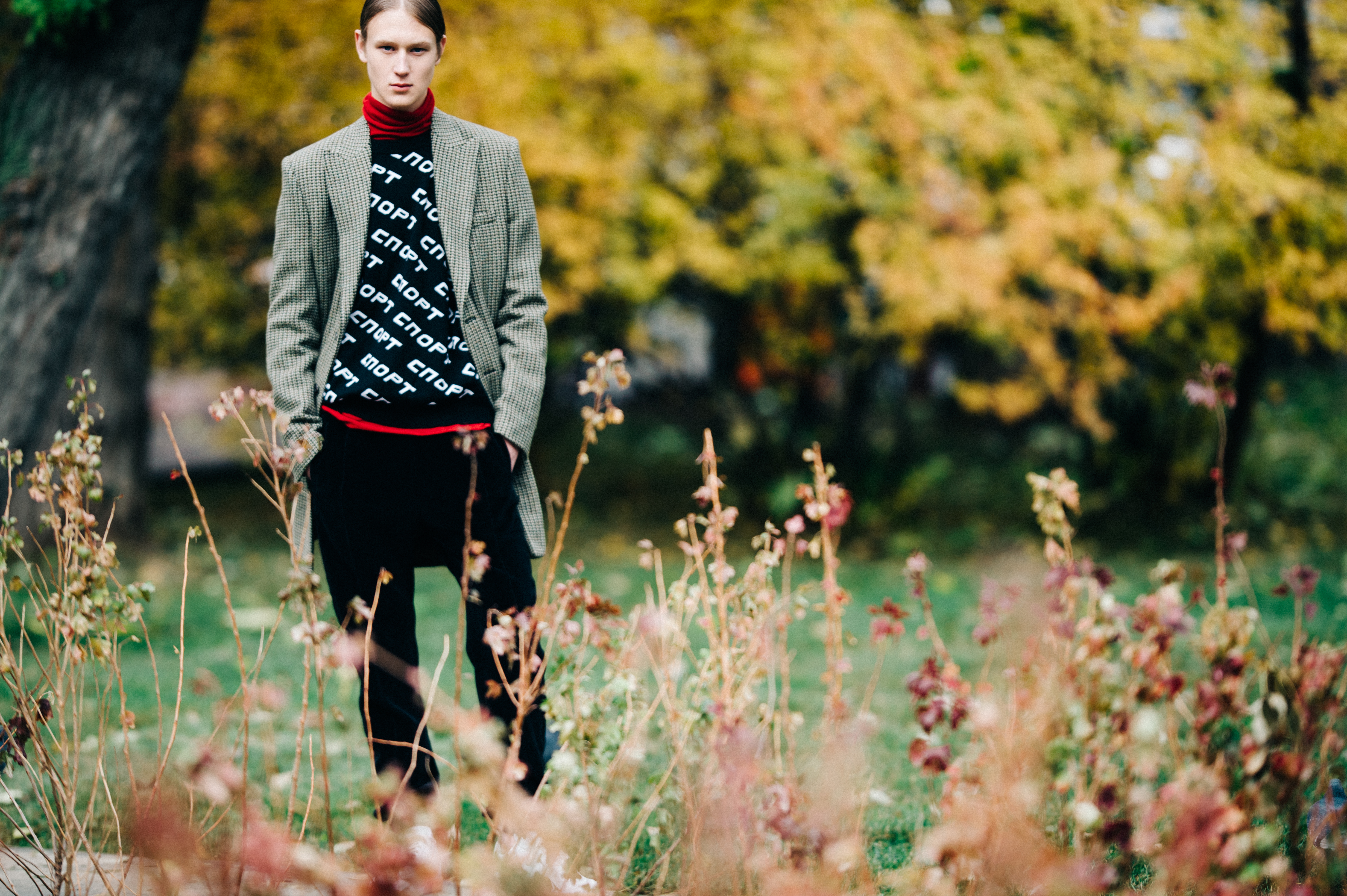 Model wearing Gosha Rubchinskiy sweater