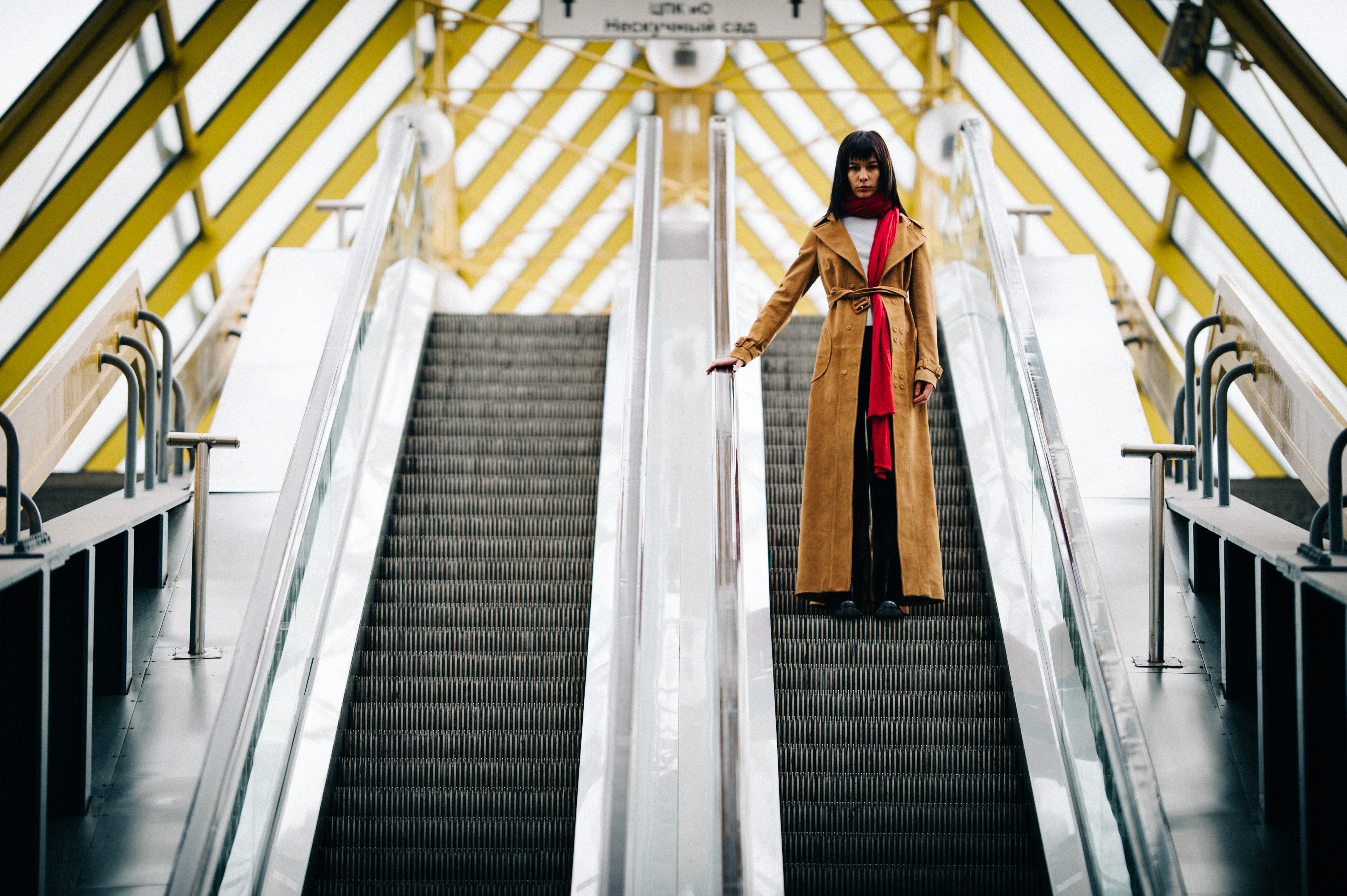 Model wearing long suede coat