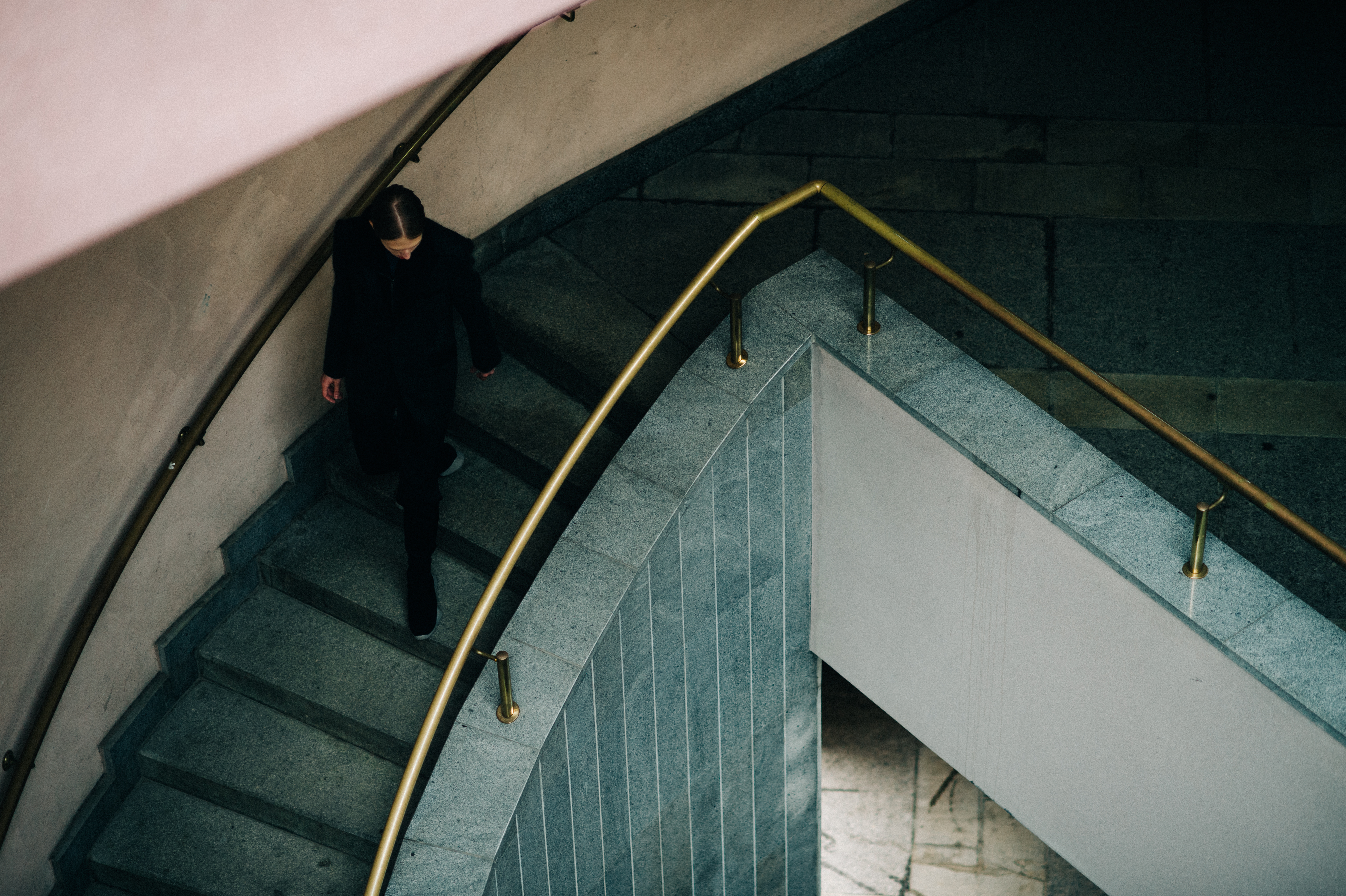 Male model walking down the stairs