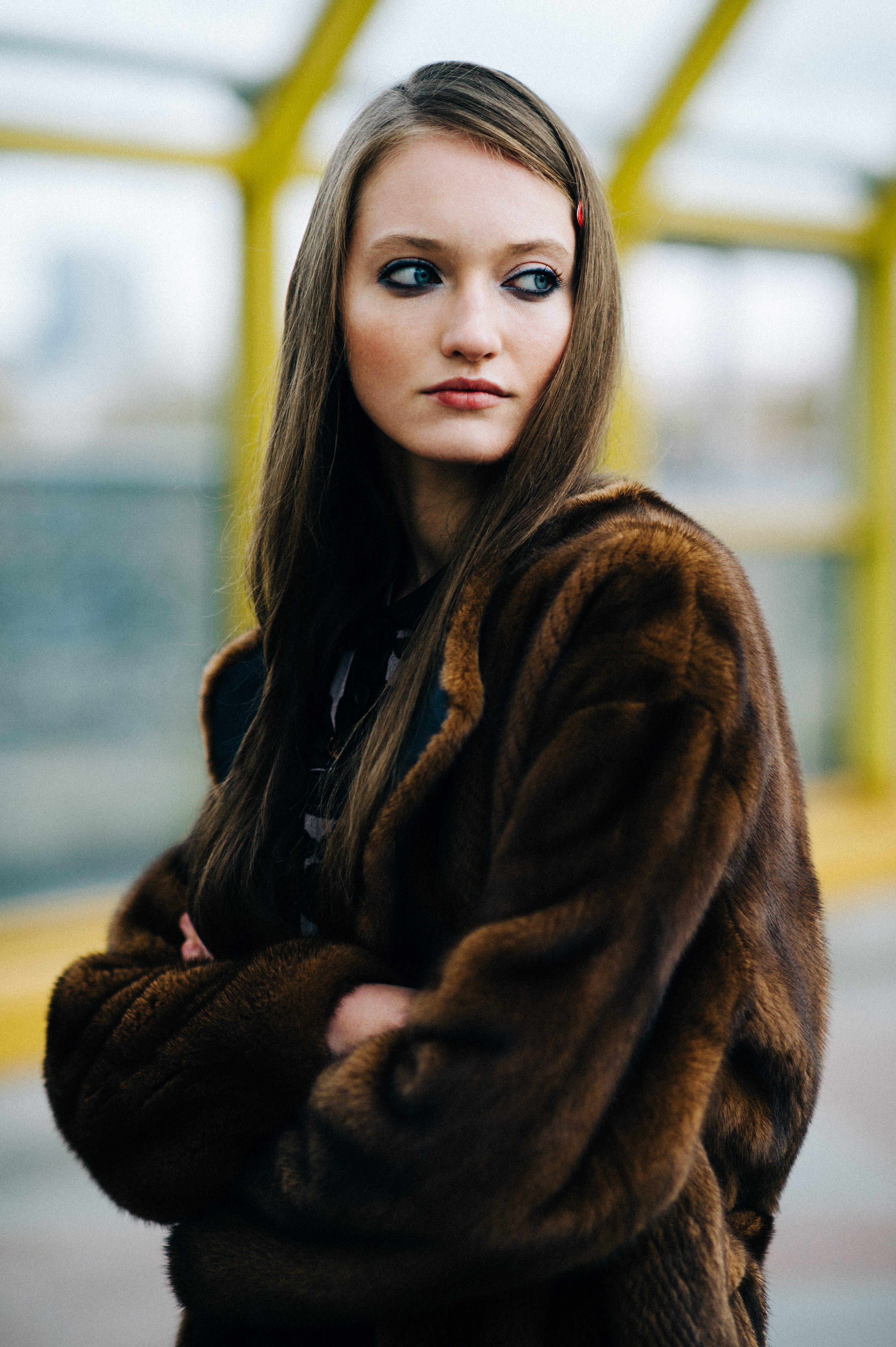 Russian model wearing fur coat