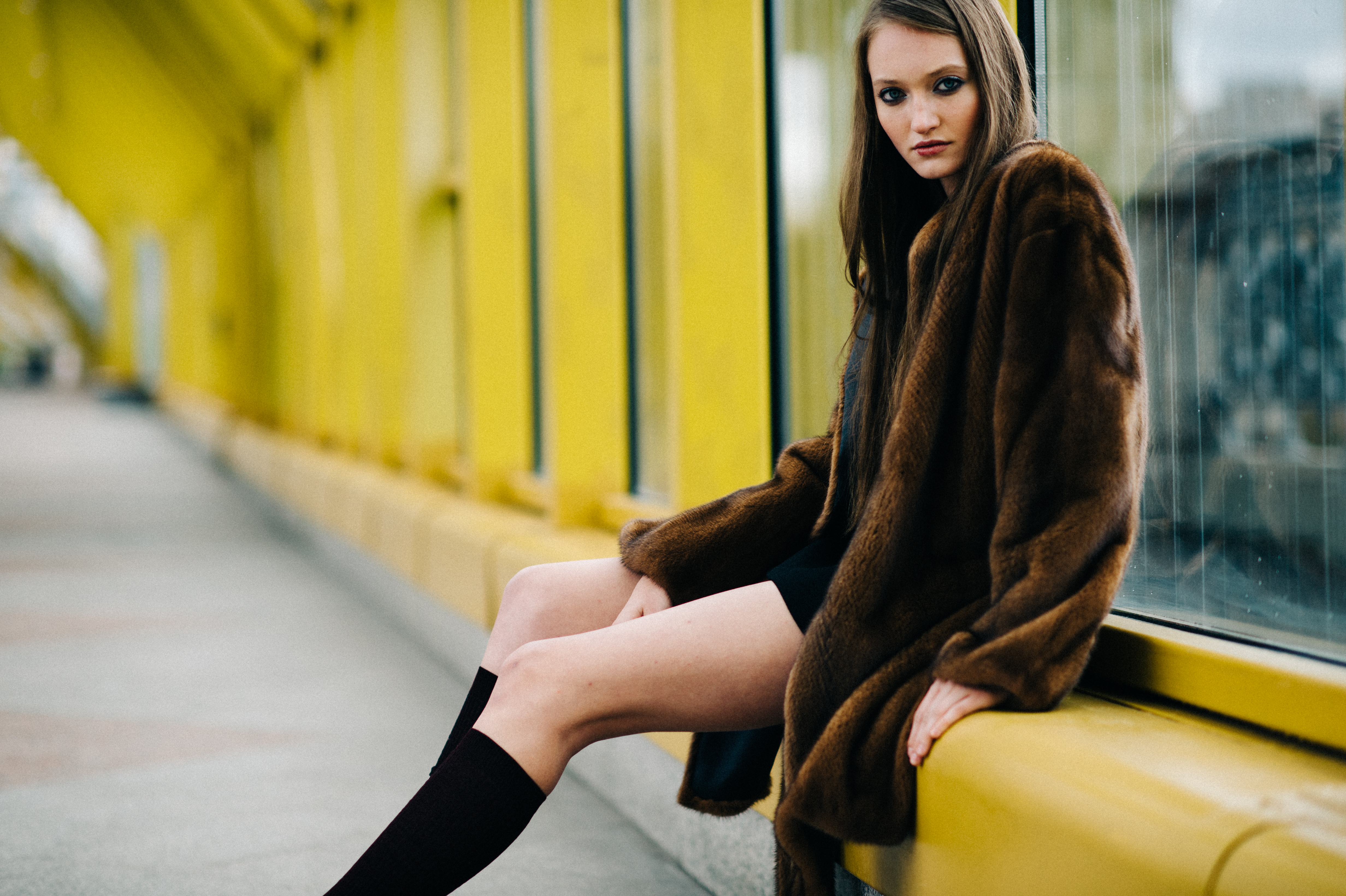 Russian model wearing fur coat