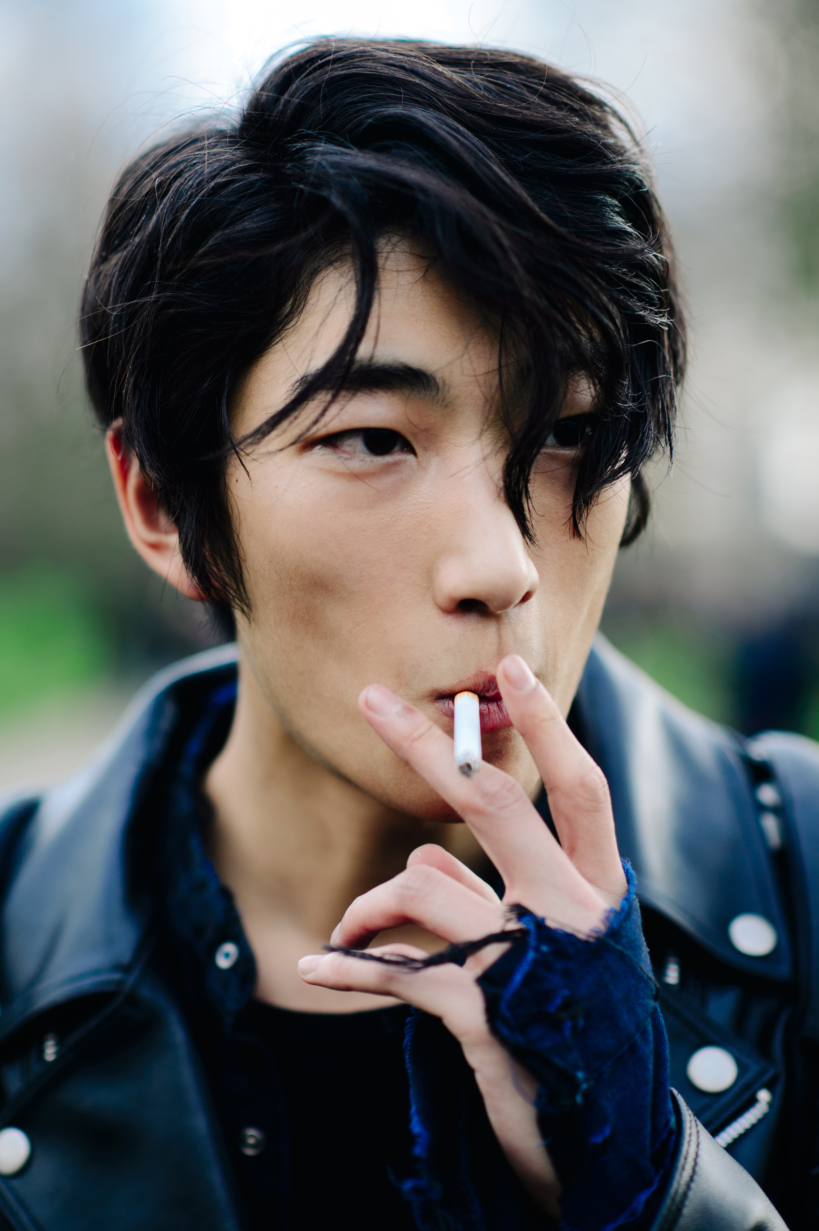 Portrait of a smoking male model