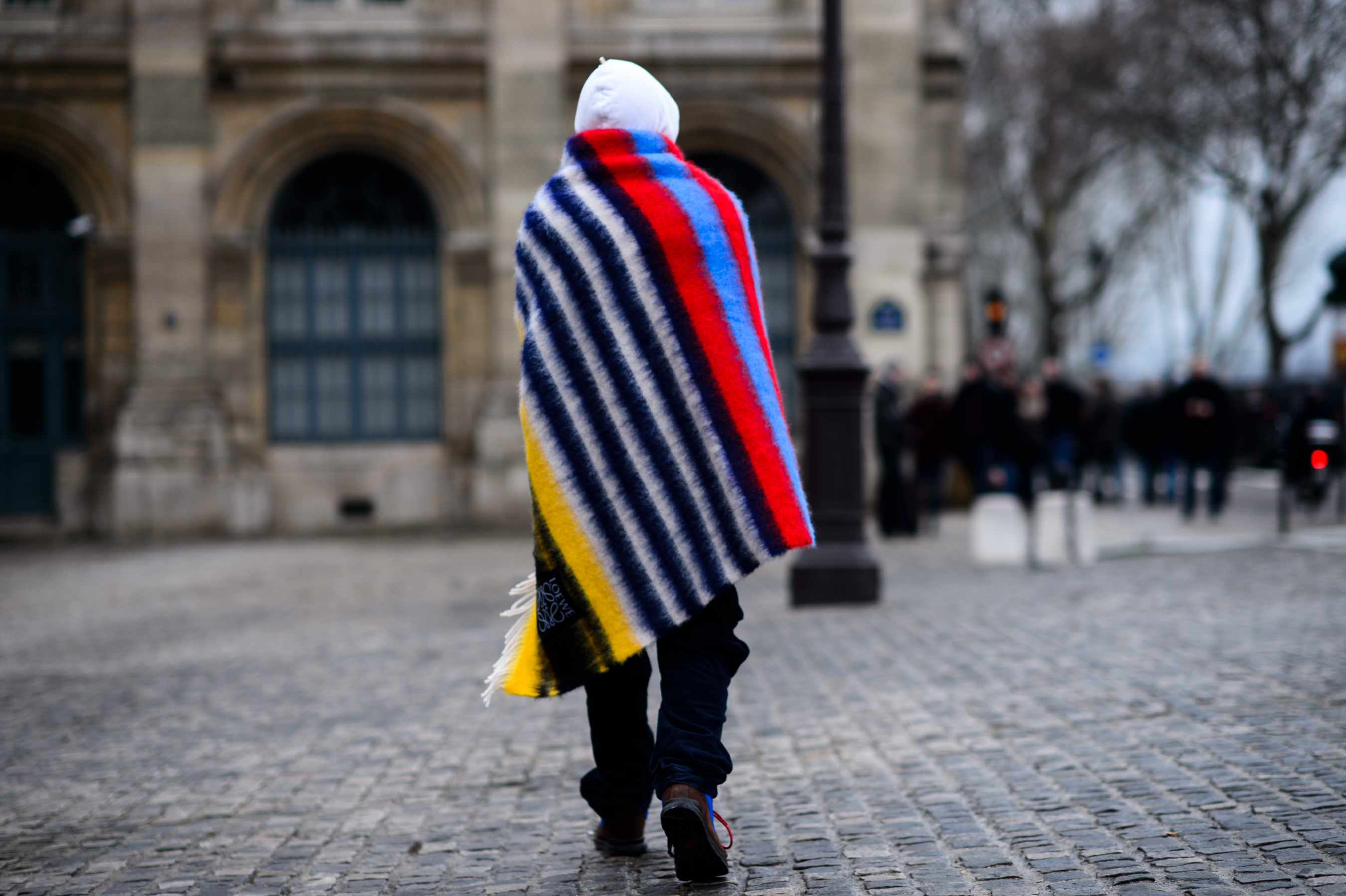 Man wearing blanket