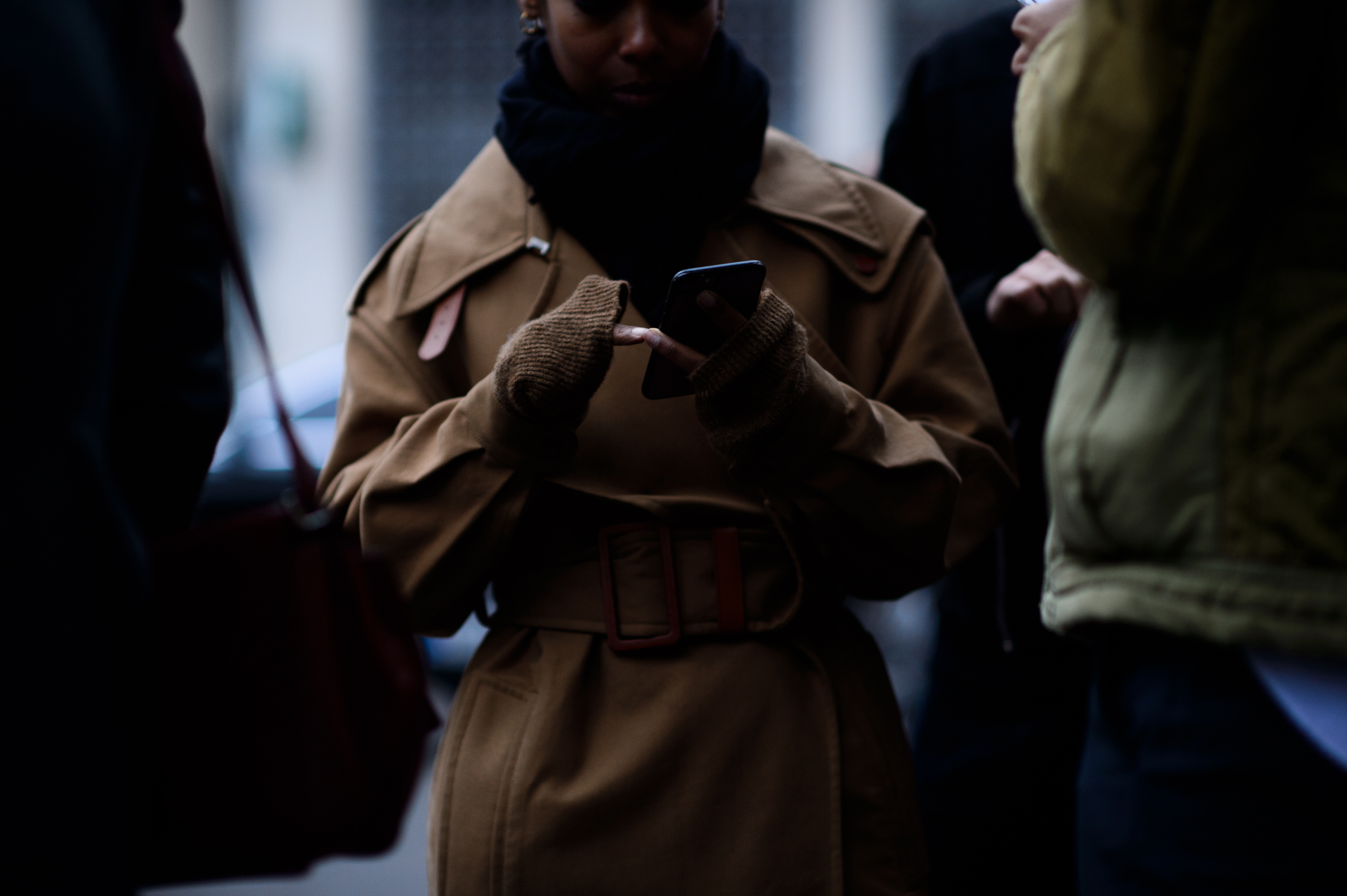 Woman wearing beige coat