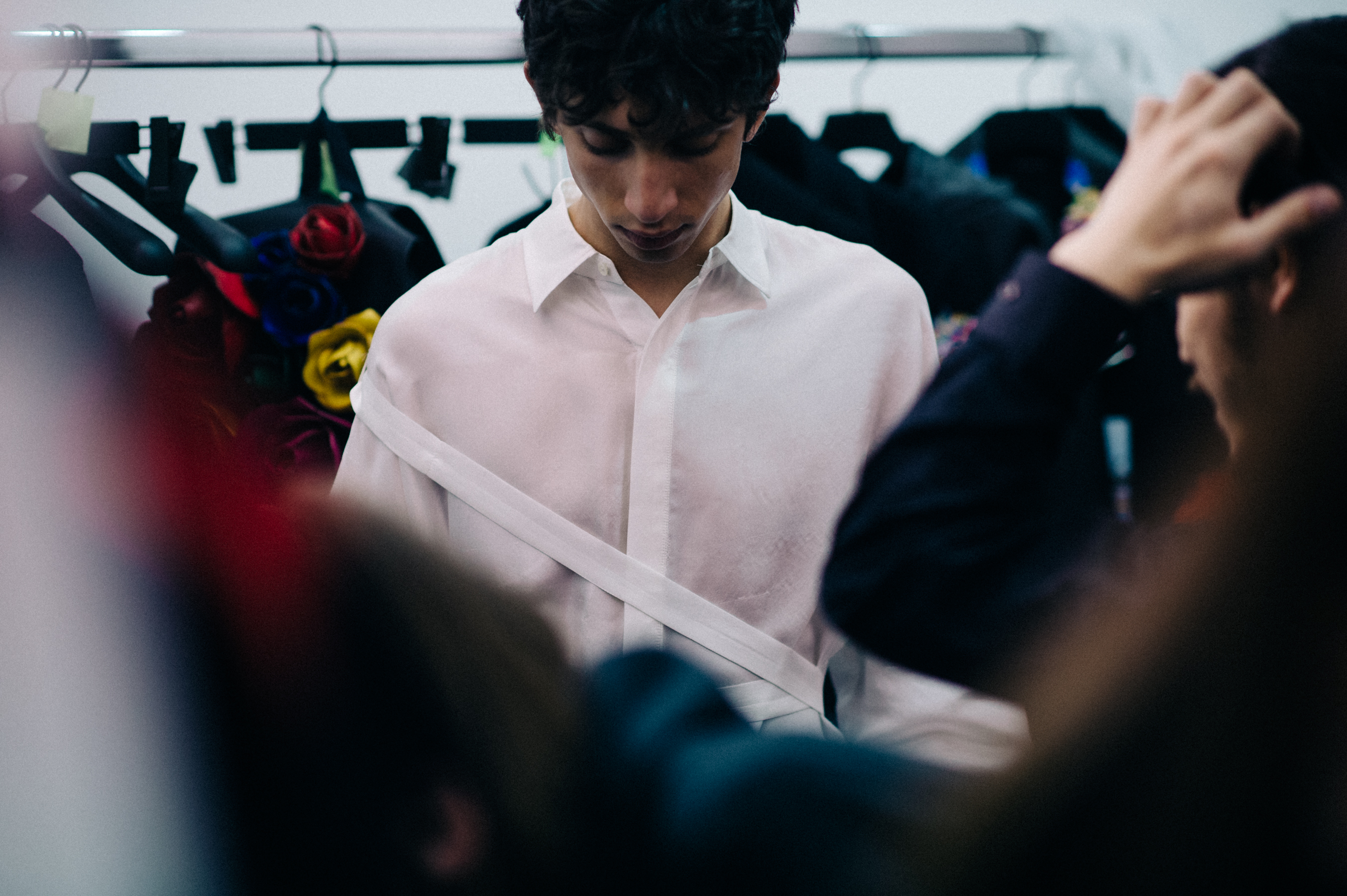 Male model wearing white