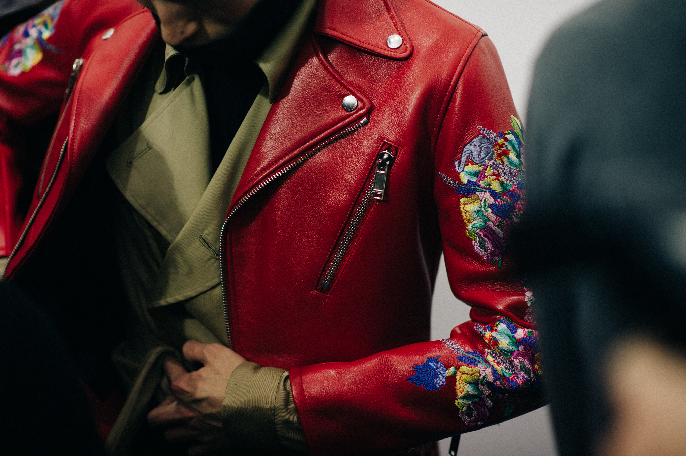 Male model red leather jacket