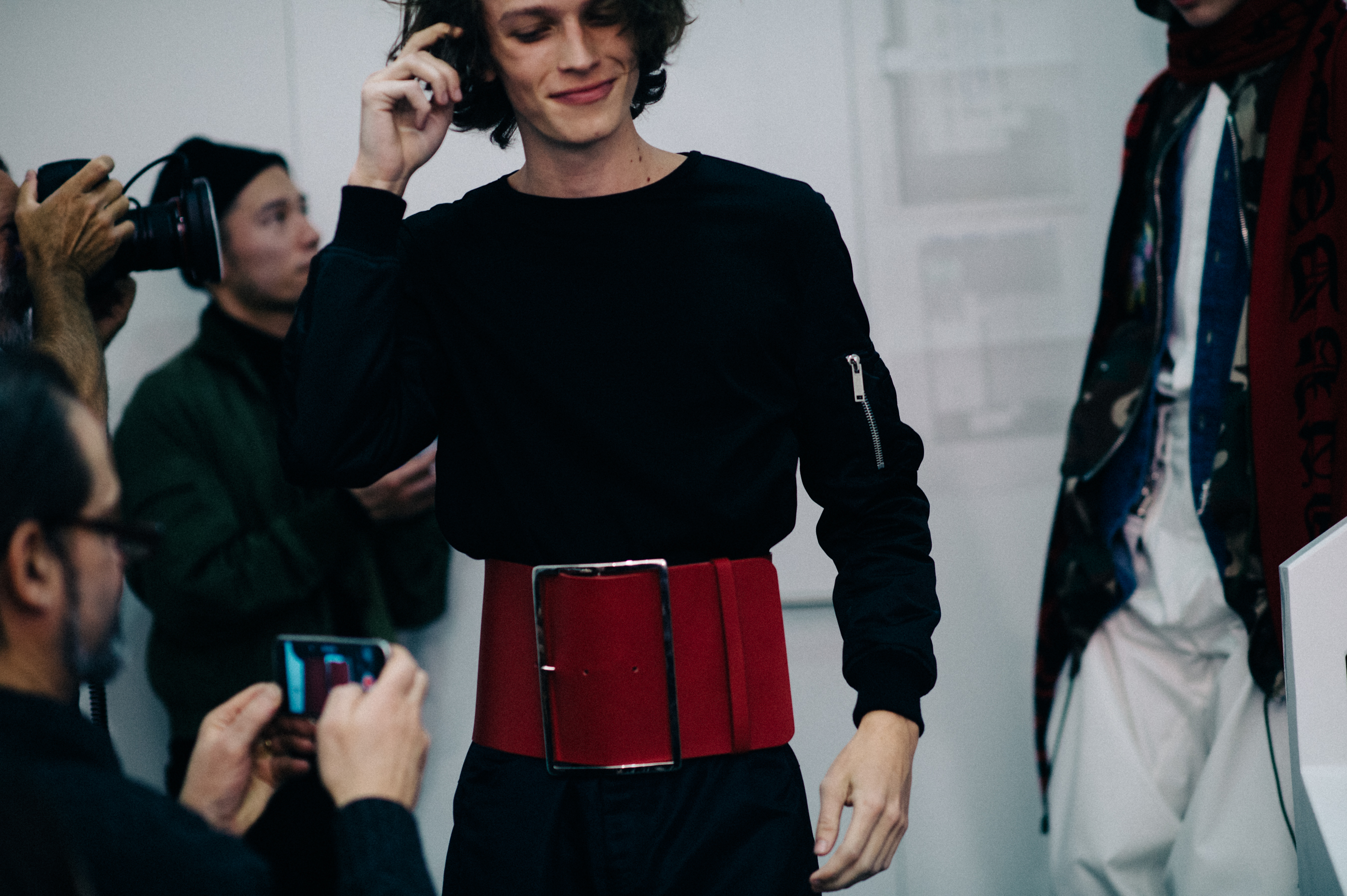 Male model wide red belt