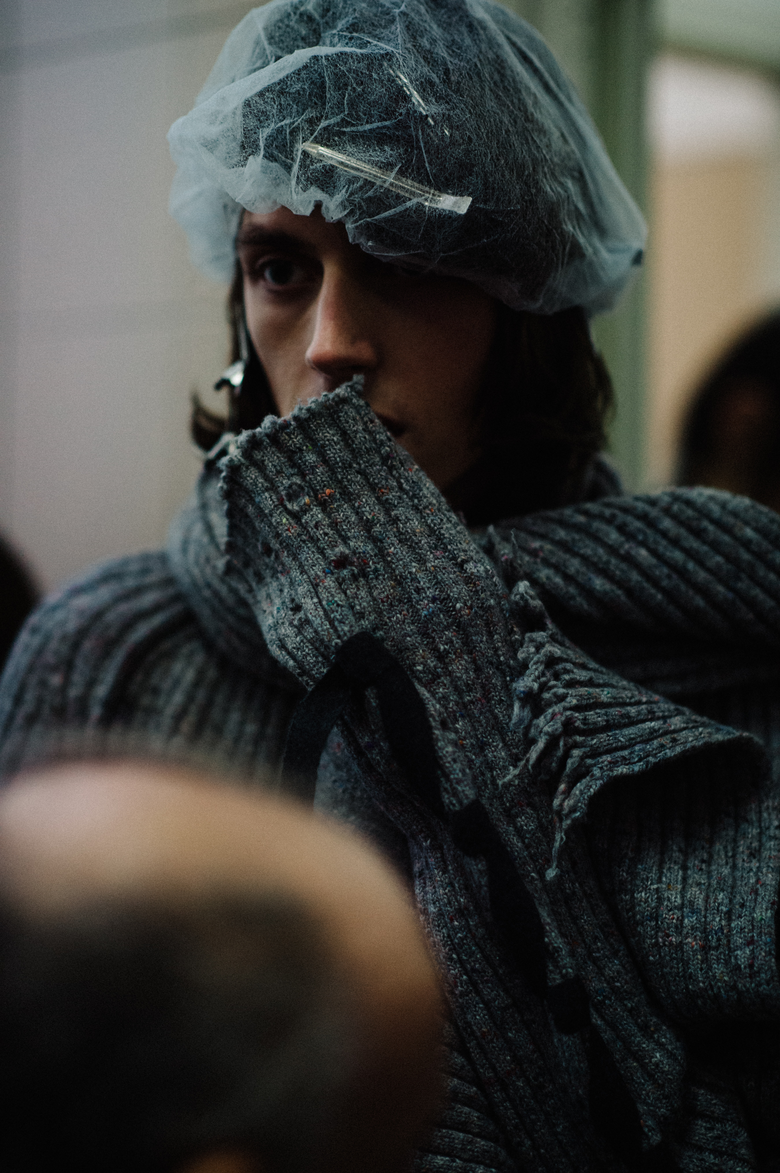 Male model with hair cap