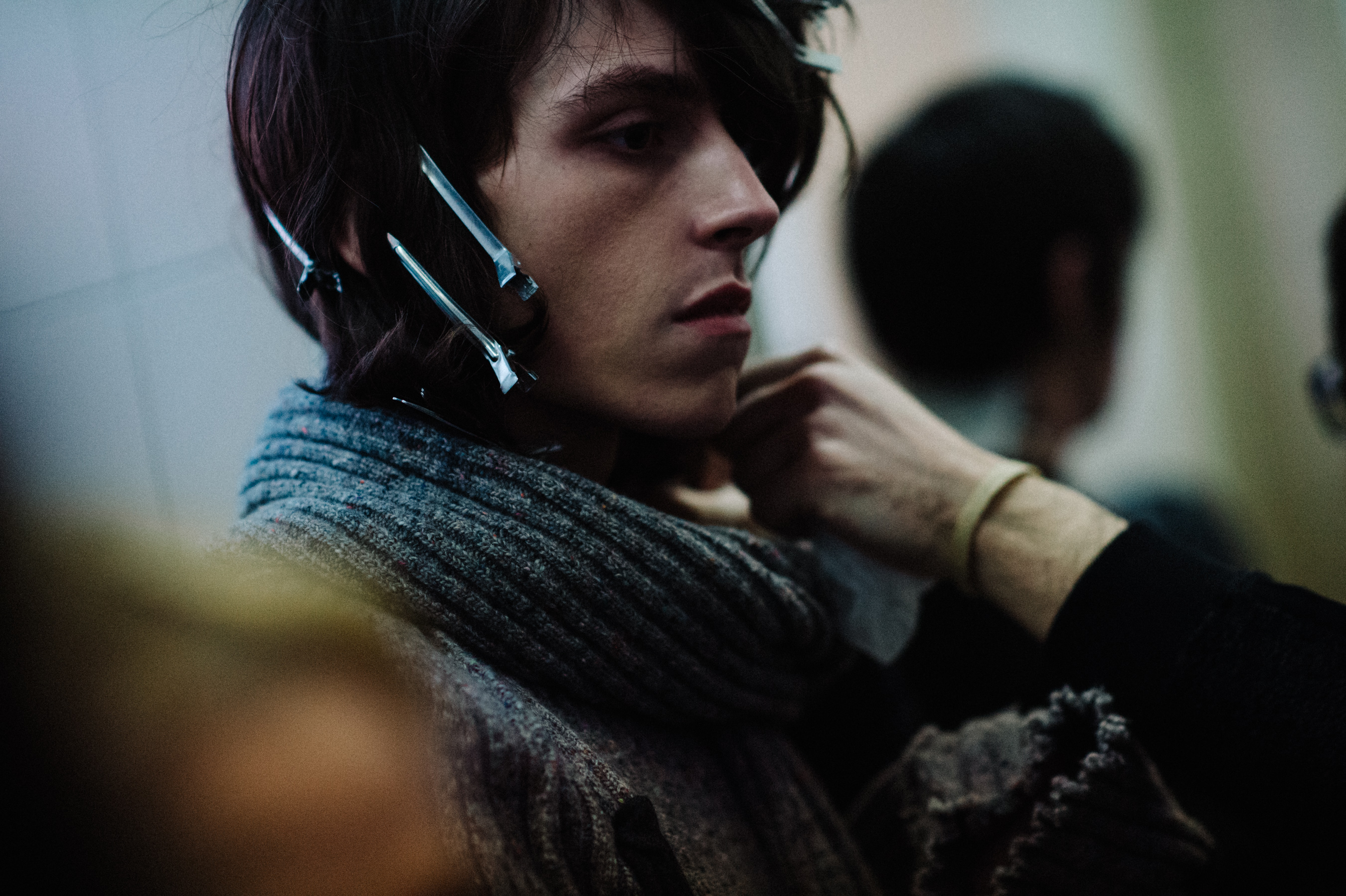 Male model with hair clips