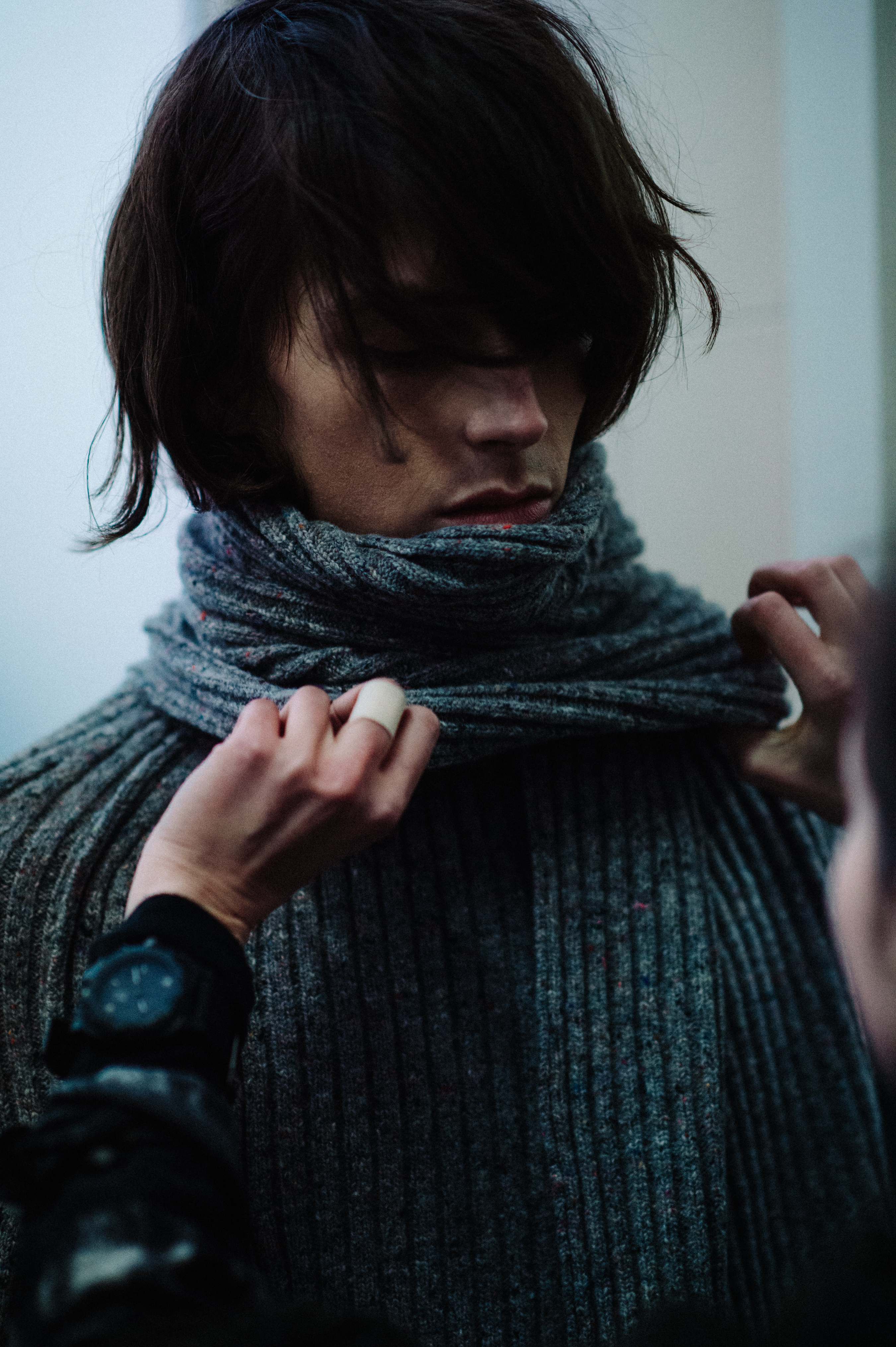 Male model wearing knitwear