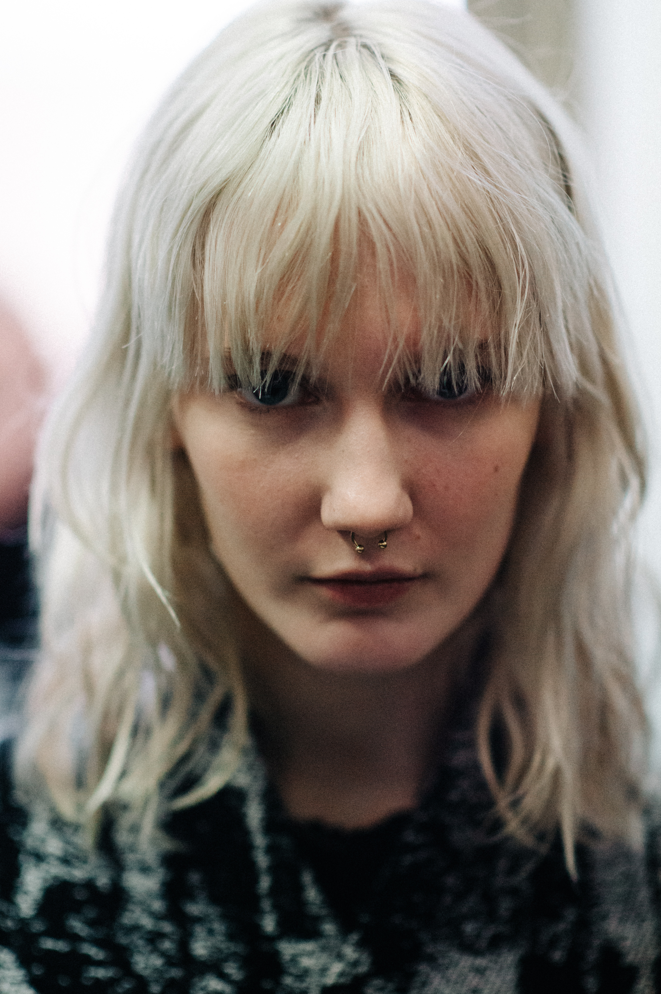 Portrait of a model with white hair