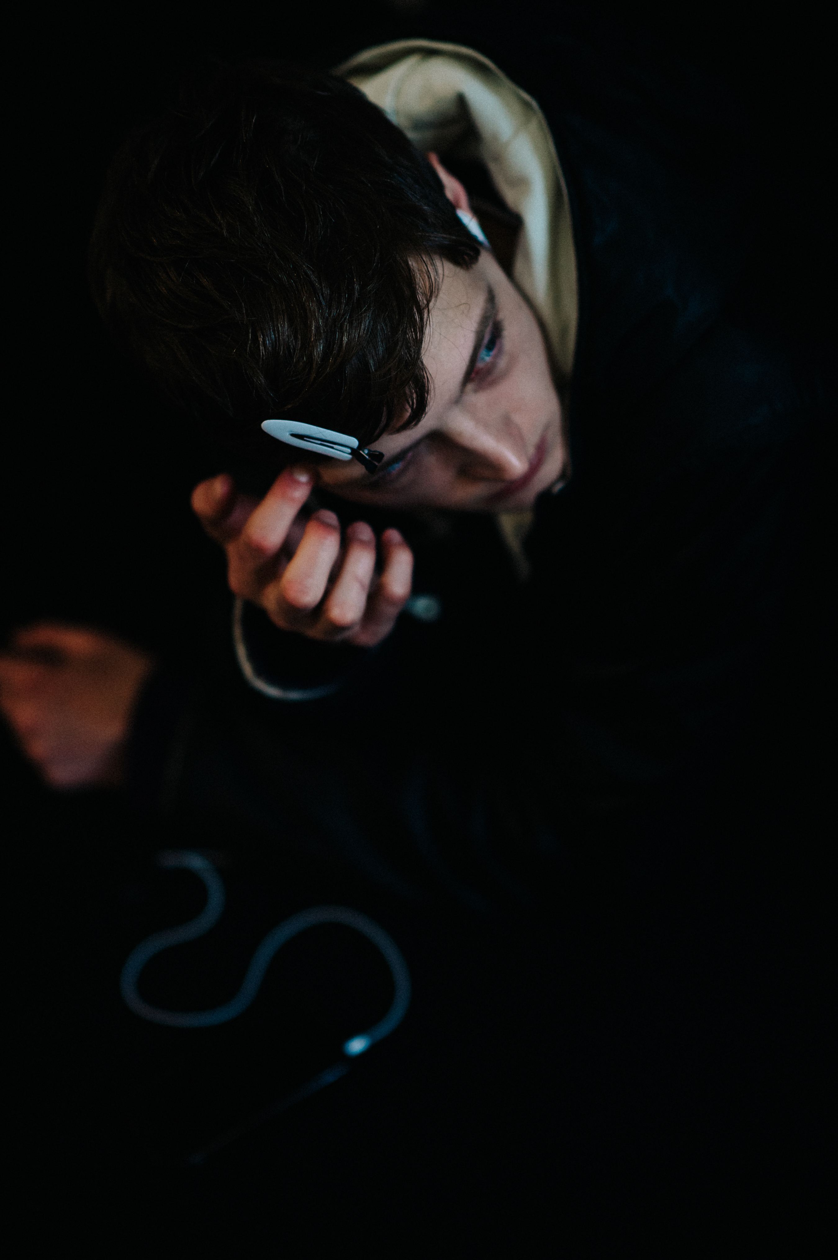 Male model with hair clip