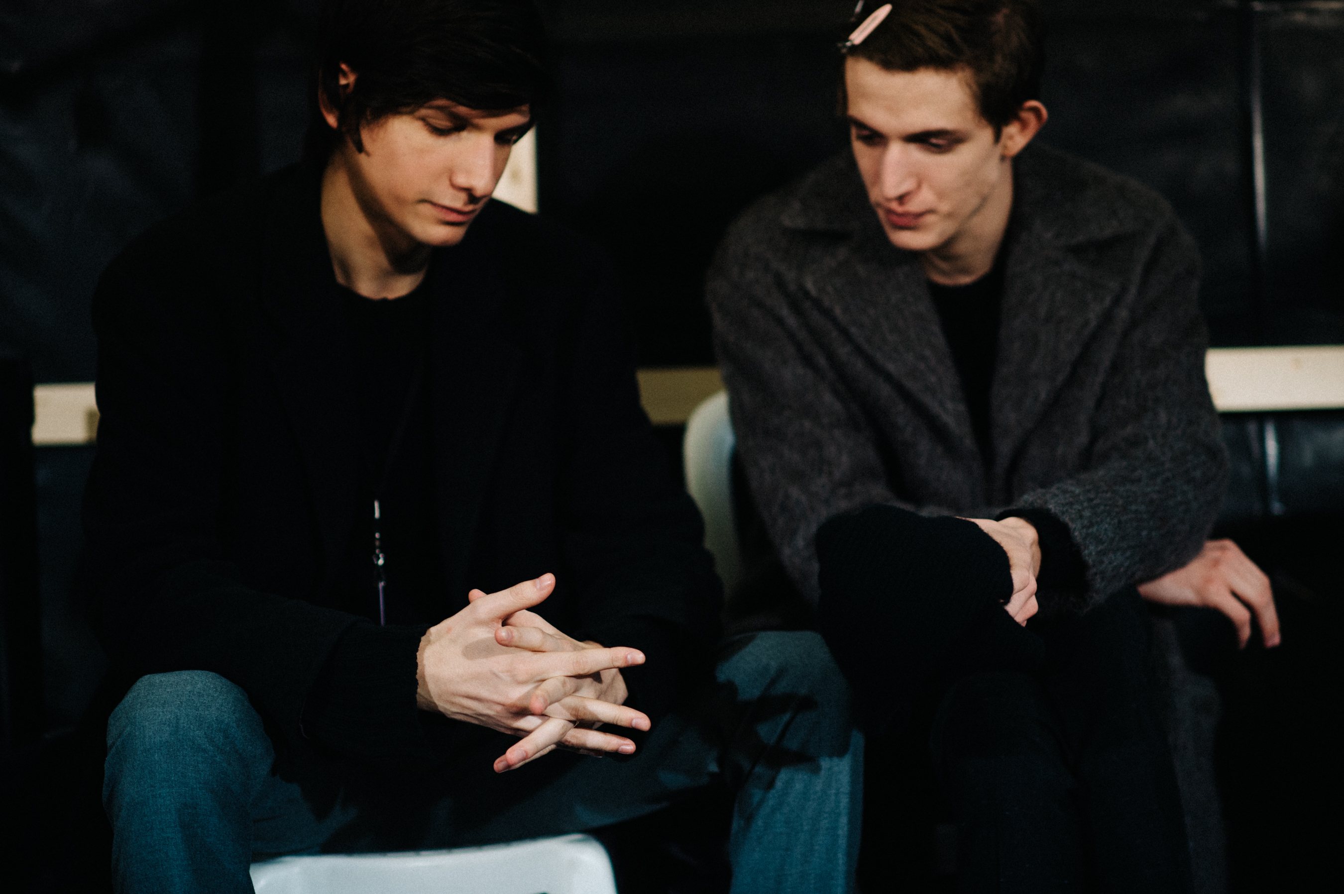 Two male models before the show