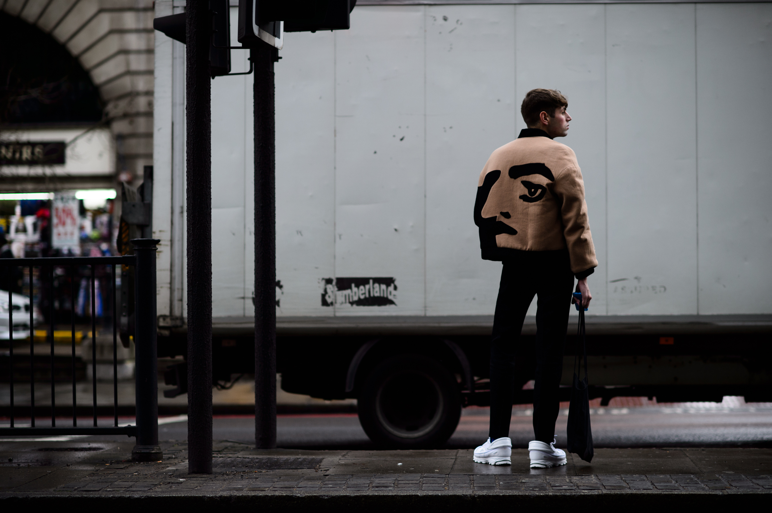 Male model wearing face coat