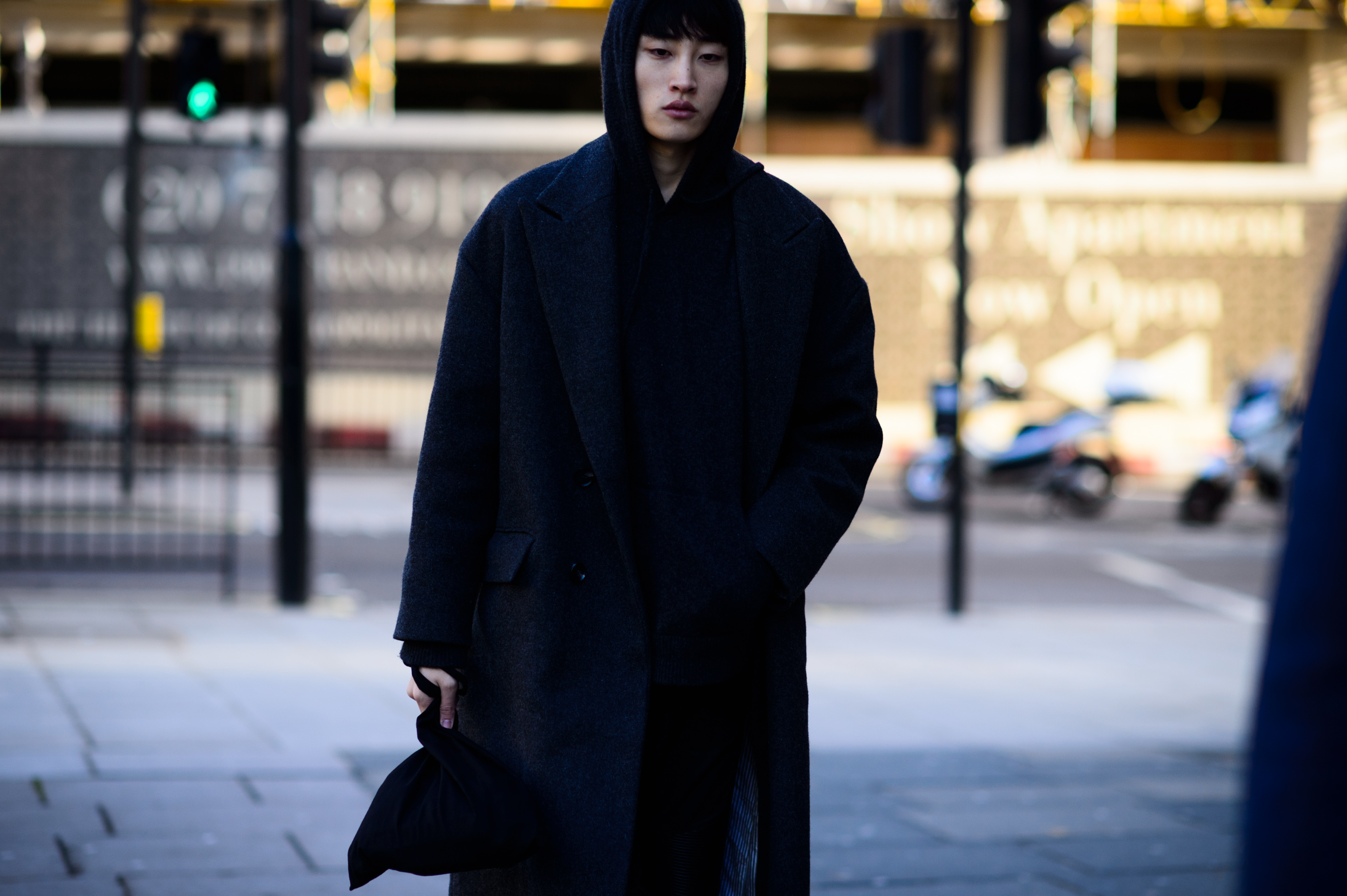 Asian male model wearing blue