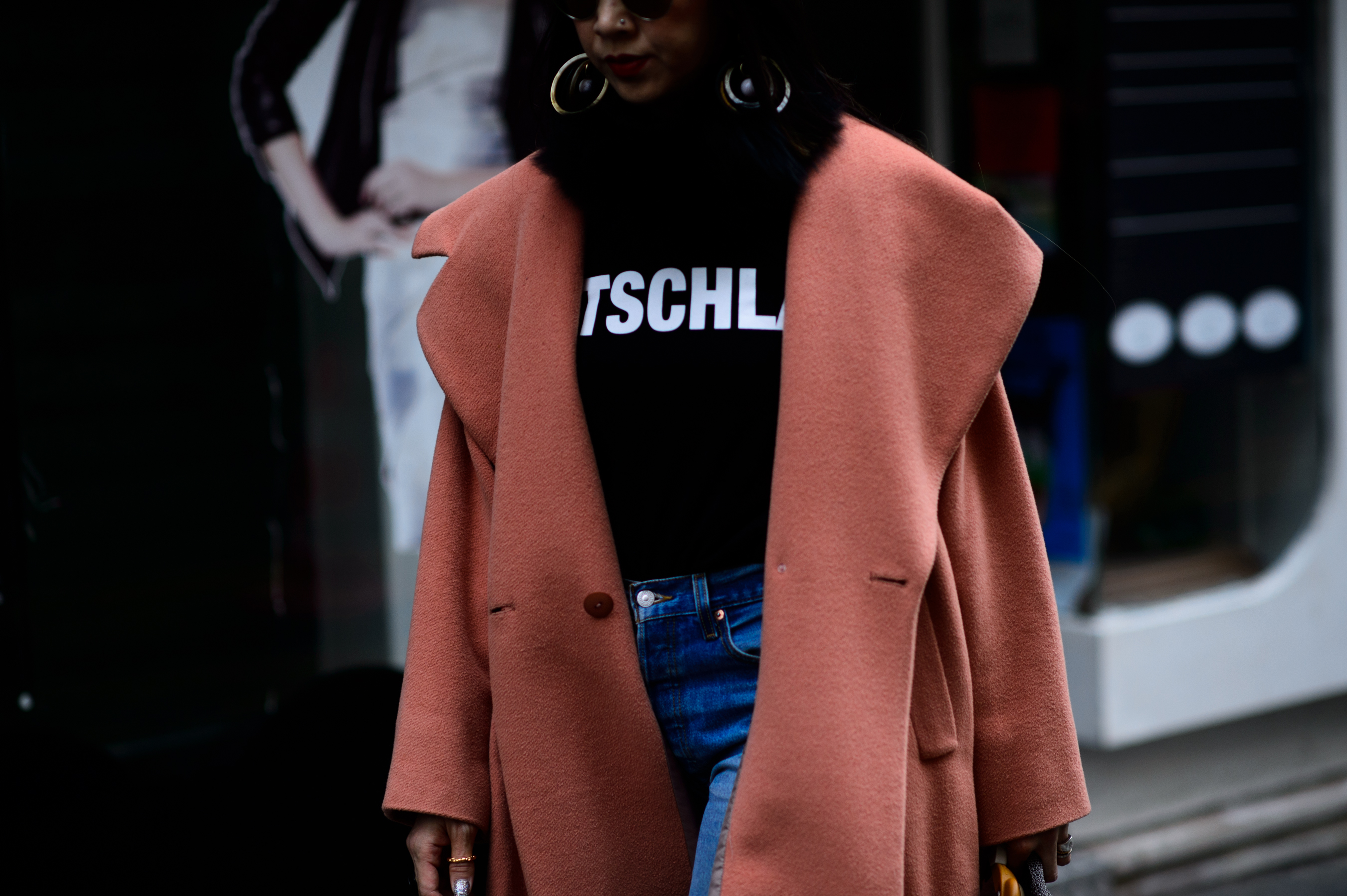 Woman wearing pink coat