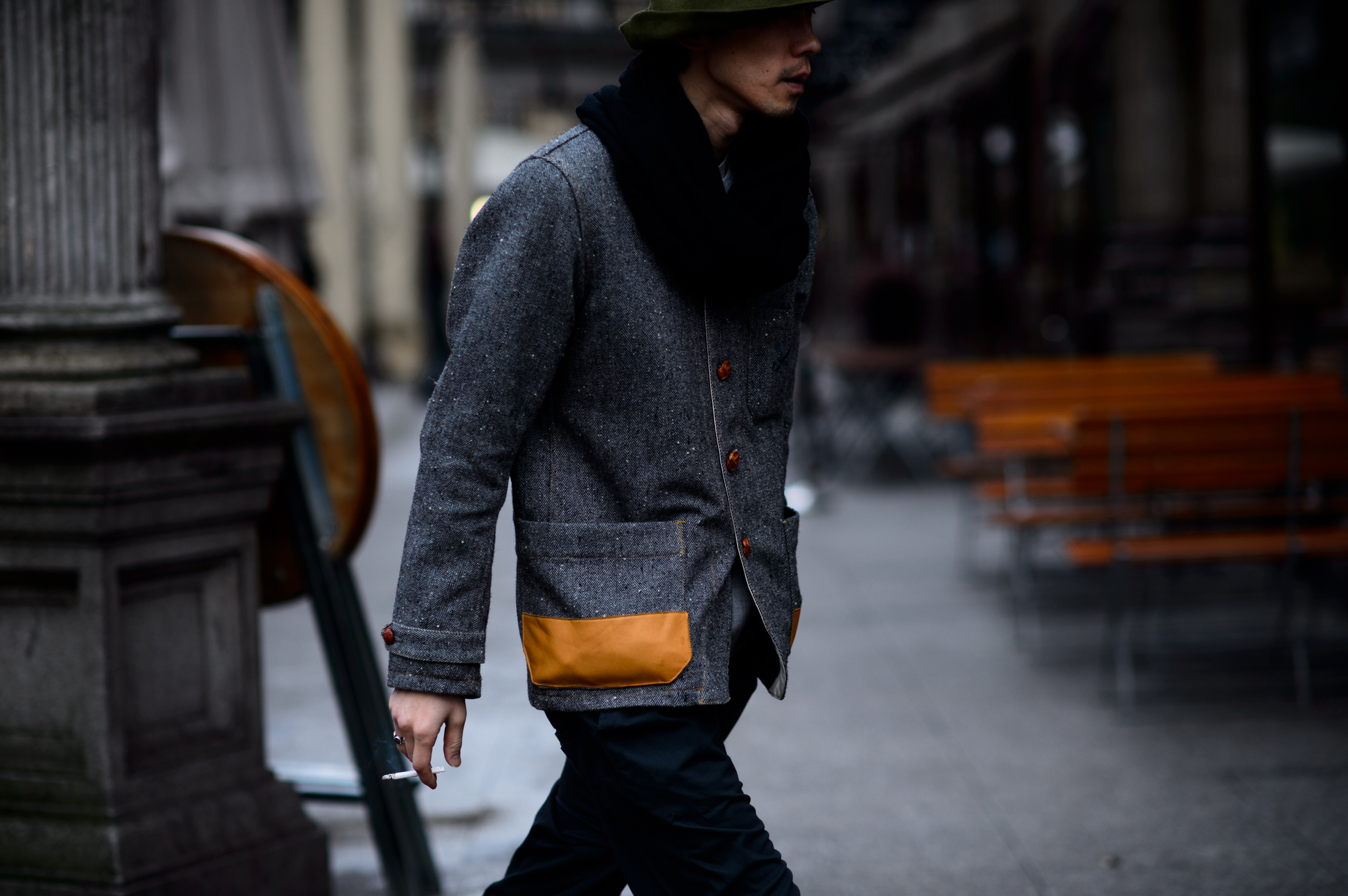 Man wearing grey jacket