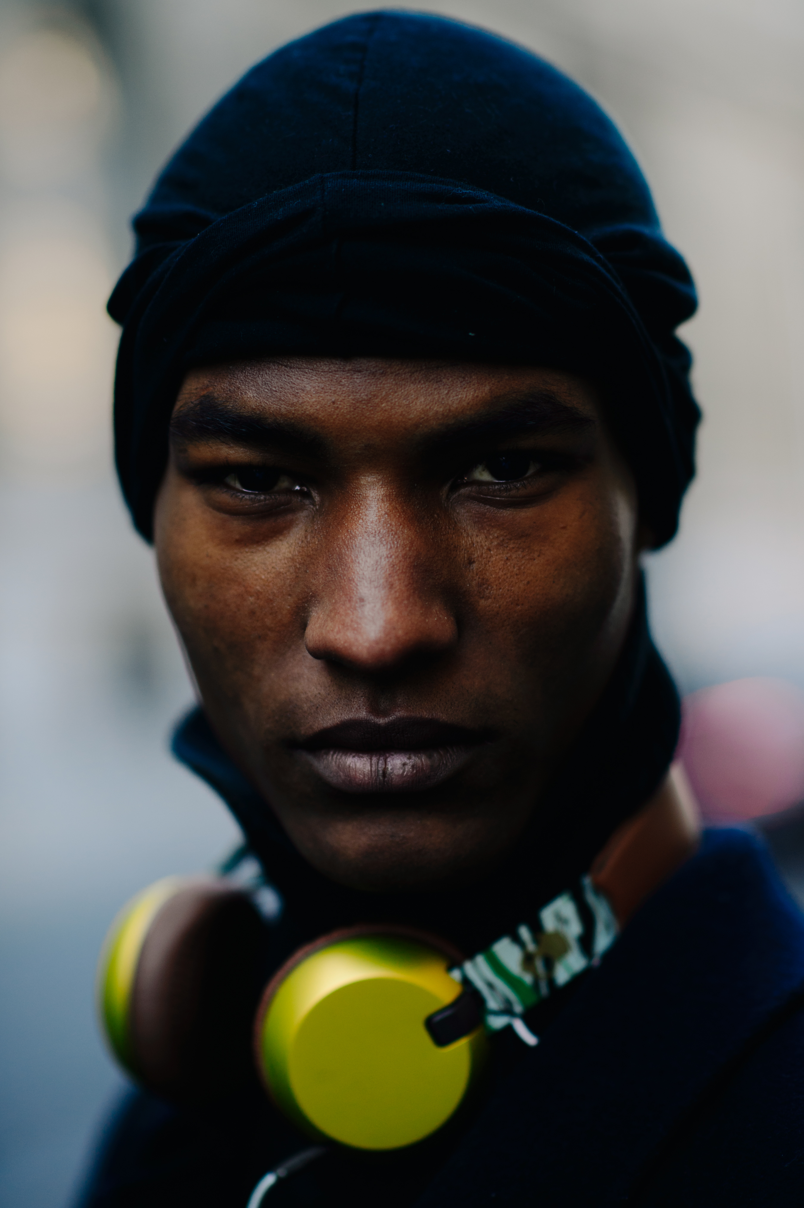 Portrait of a male model earphones